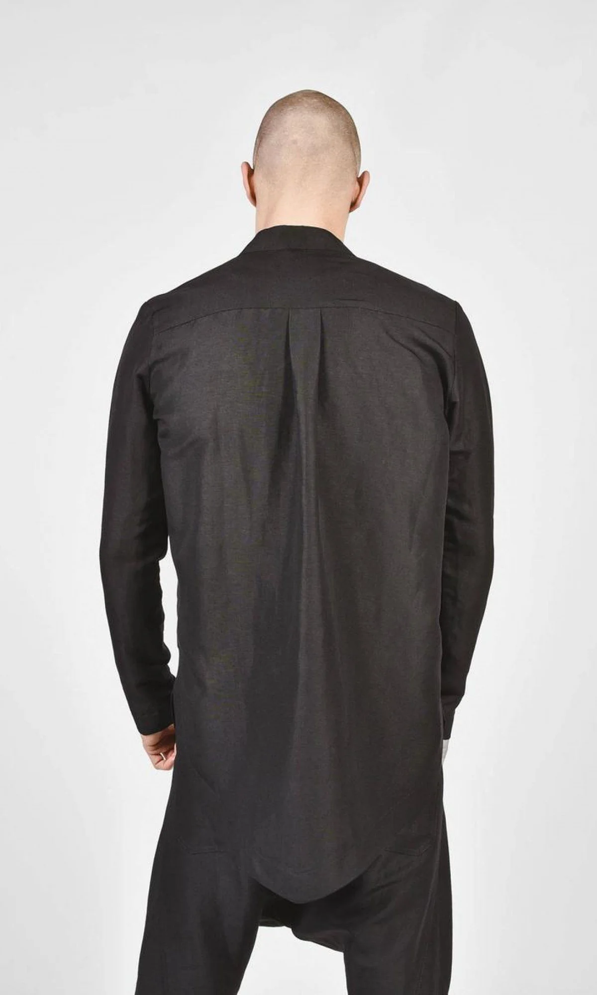 Black Loose High Colar Linen Shirt - Image 3