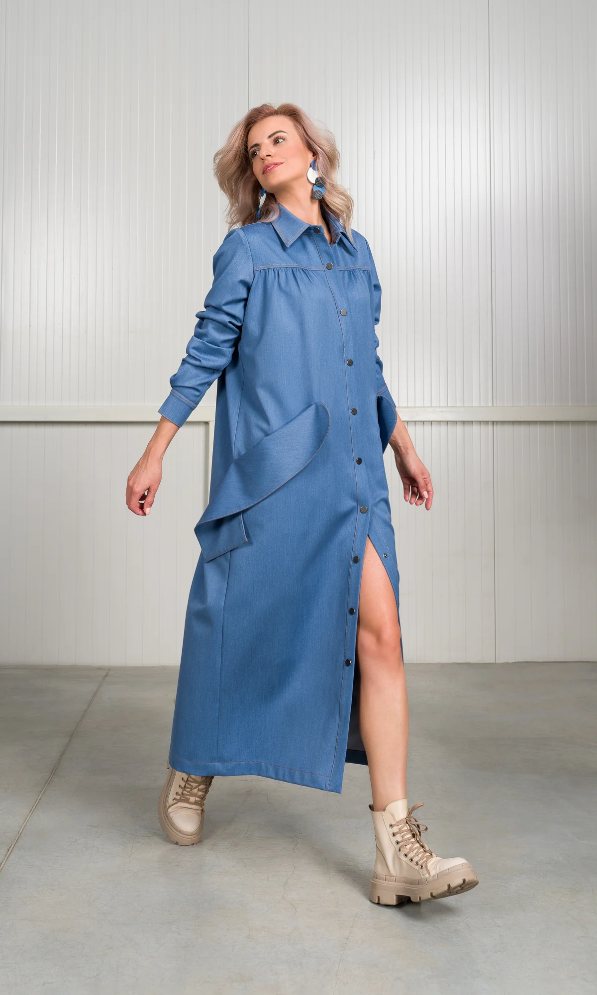 Chambray Shirt Dress with Flap Pockets - Image 3