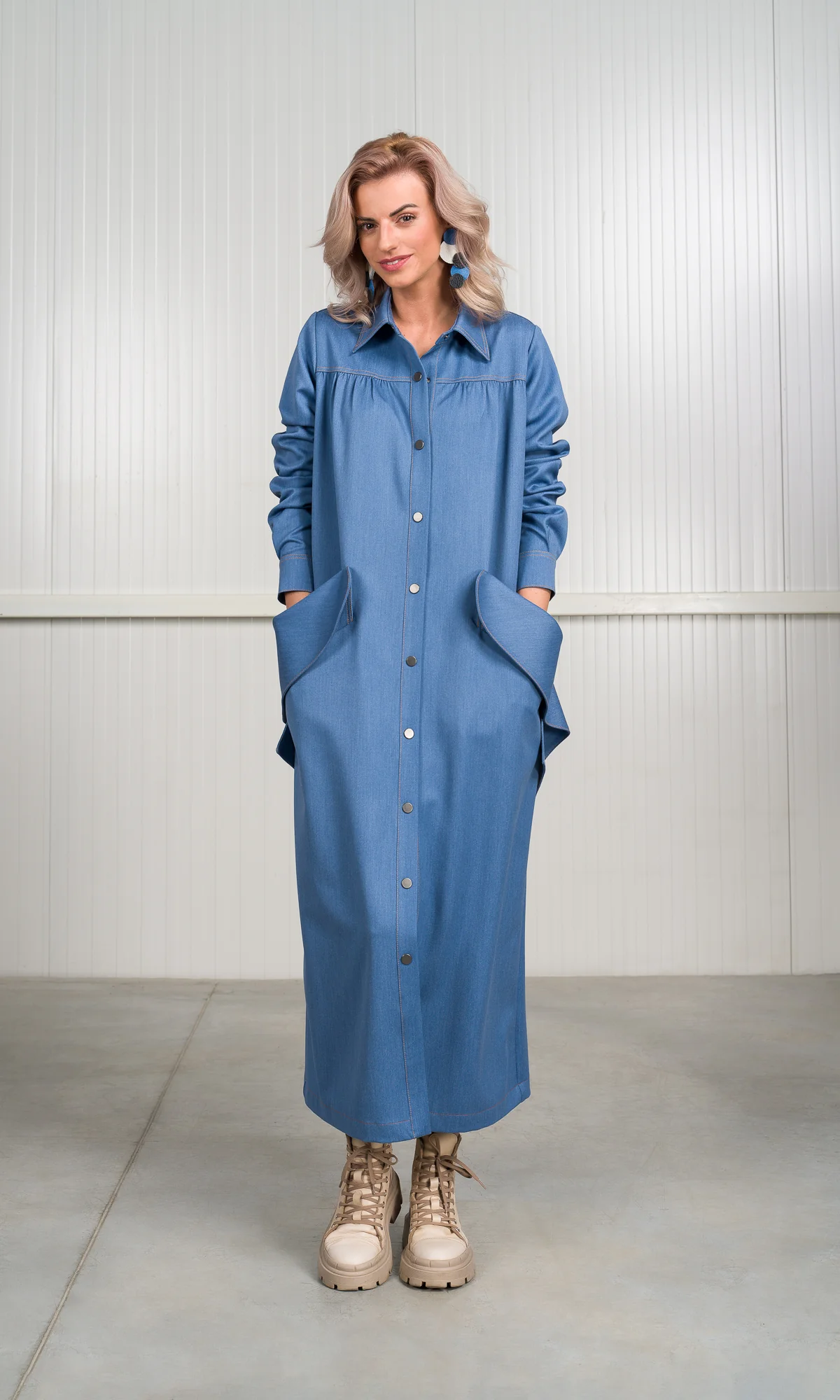 Chambray Shirt Dress with Flap Pockets - Image 4