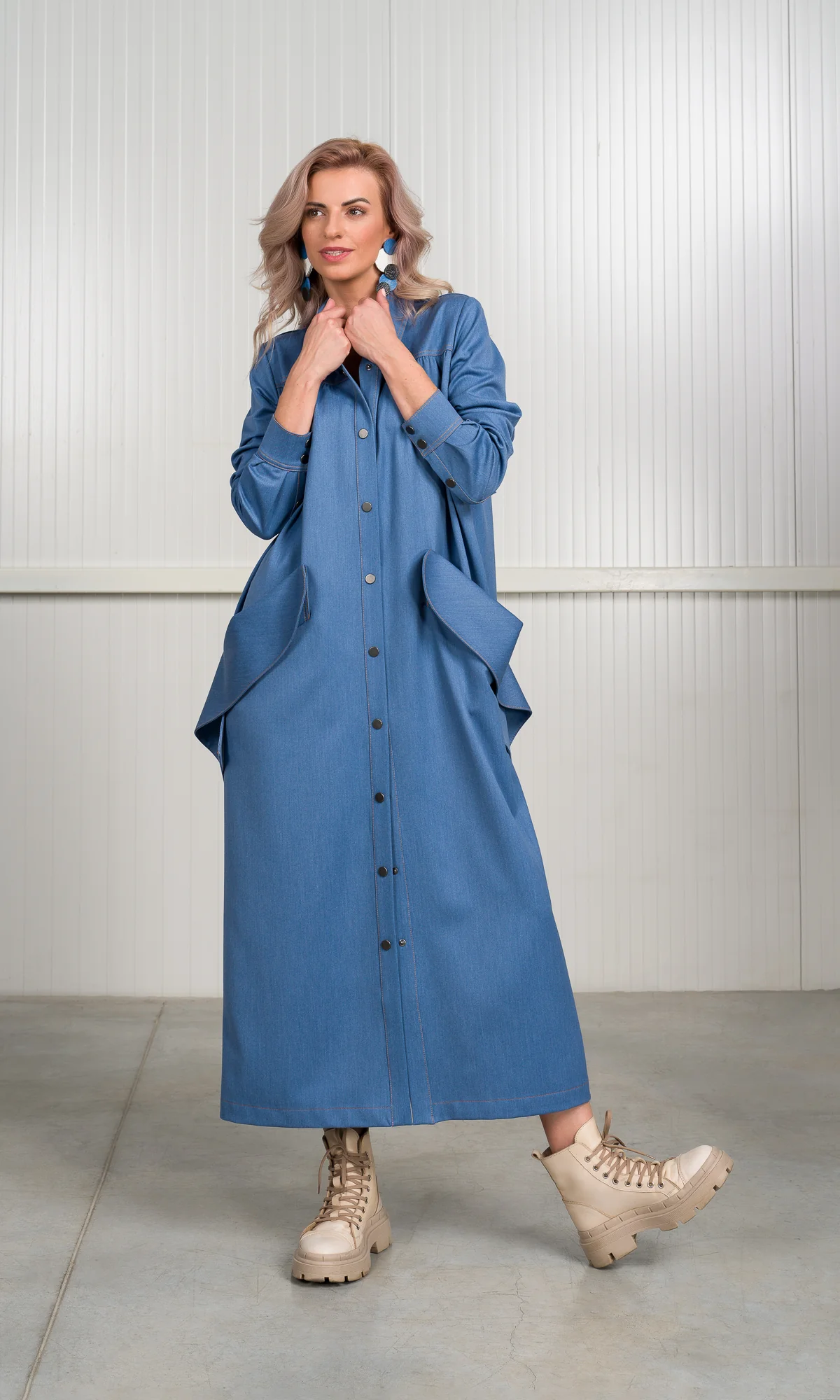 Chambray Shirt Dress with Flap Pockets - Image 5
