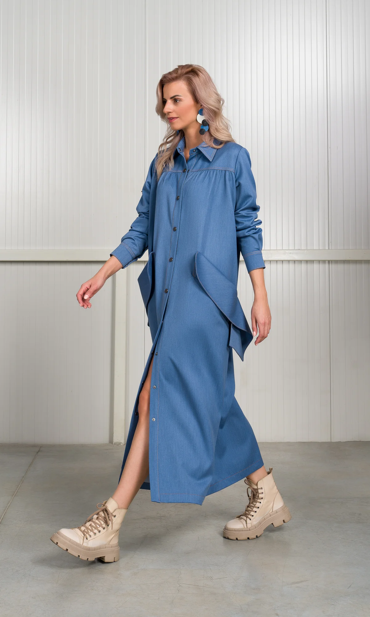 Chambray Shirt Dress with Flap Pockets - Image 6