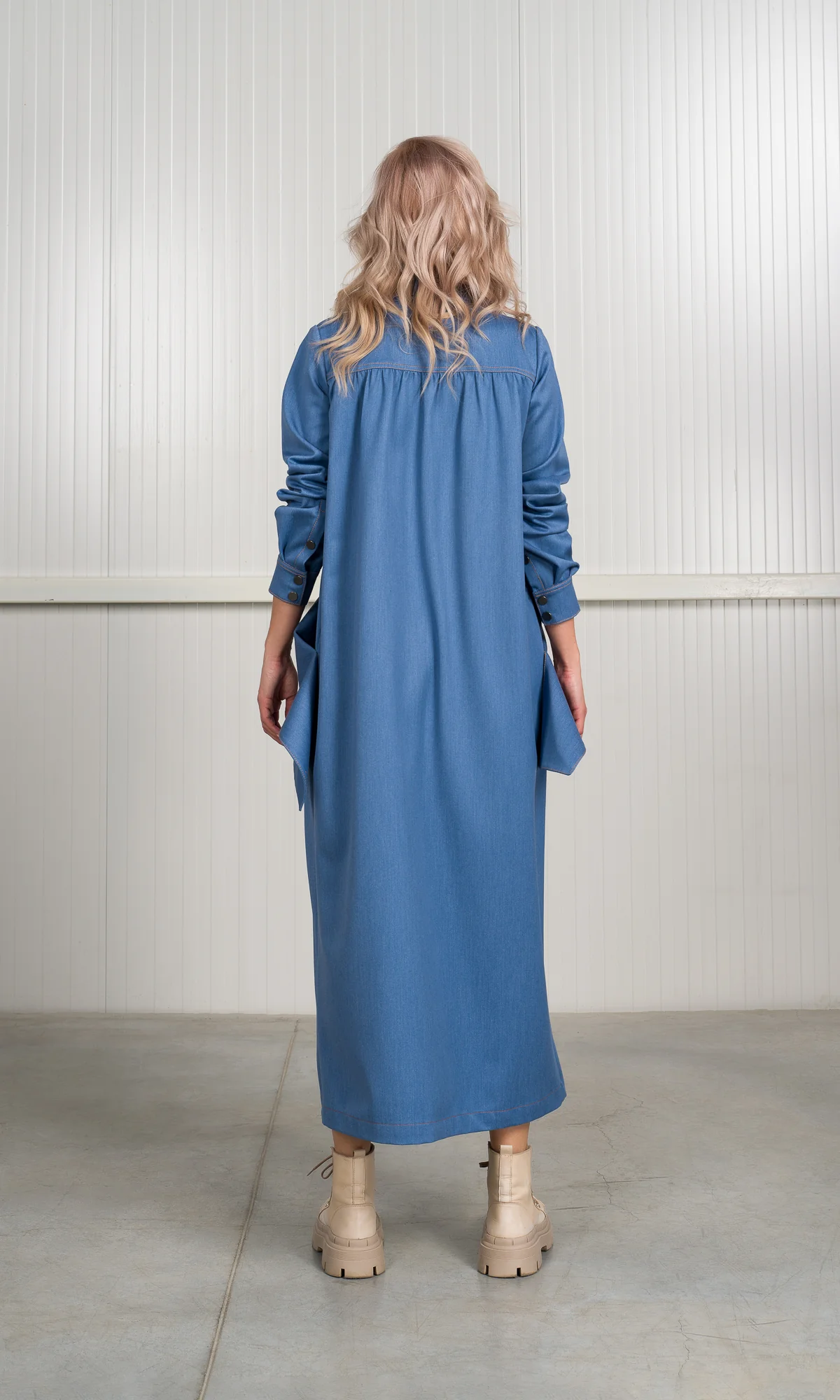 Chambray Shirt Dress with Flap Pockets - Image 8