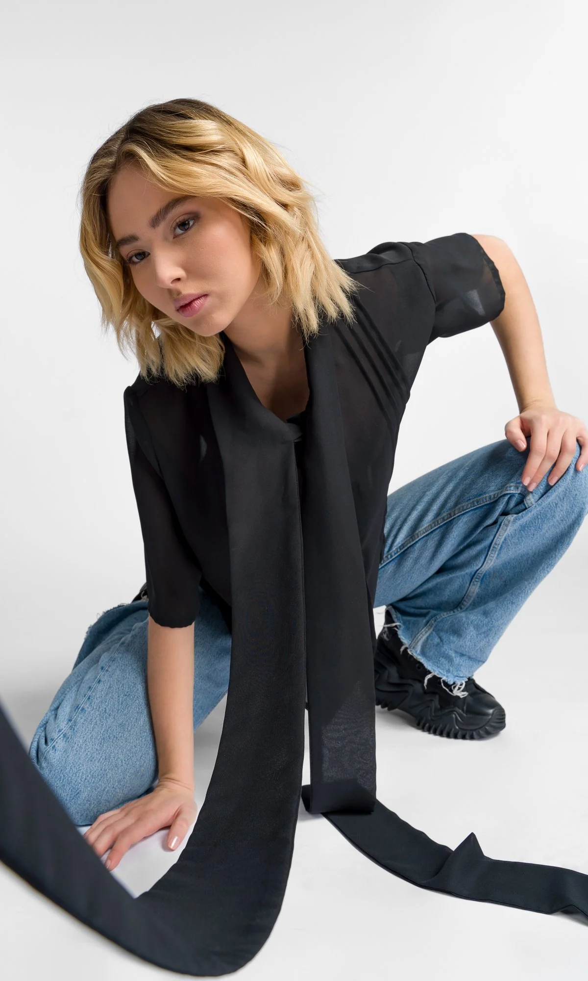 Chiffon Shirt with Long Scarf Collar - Image 4