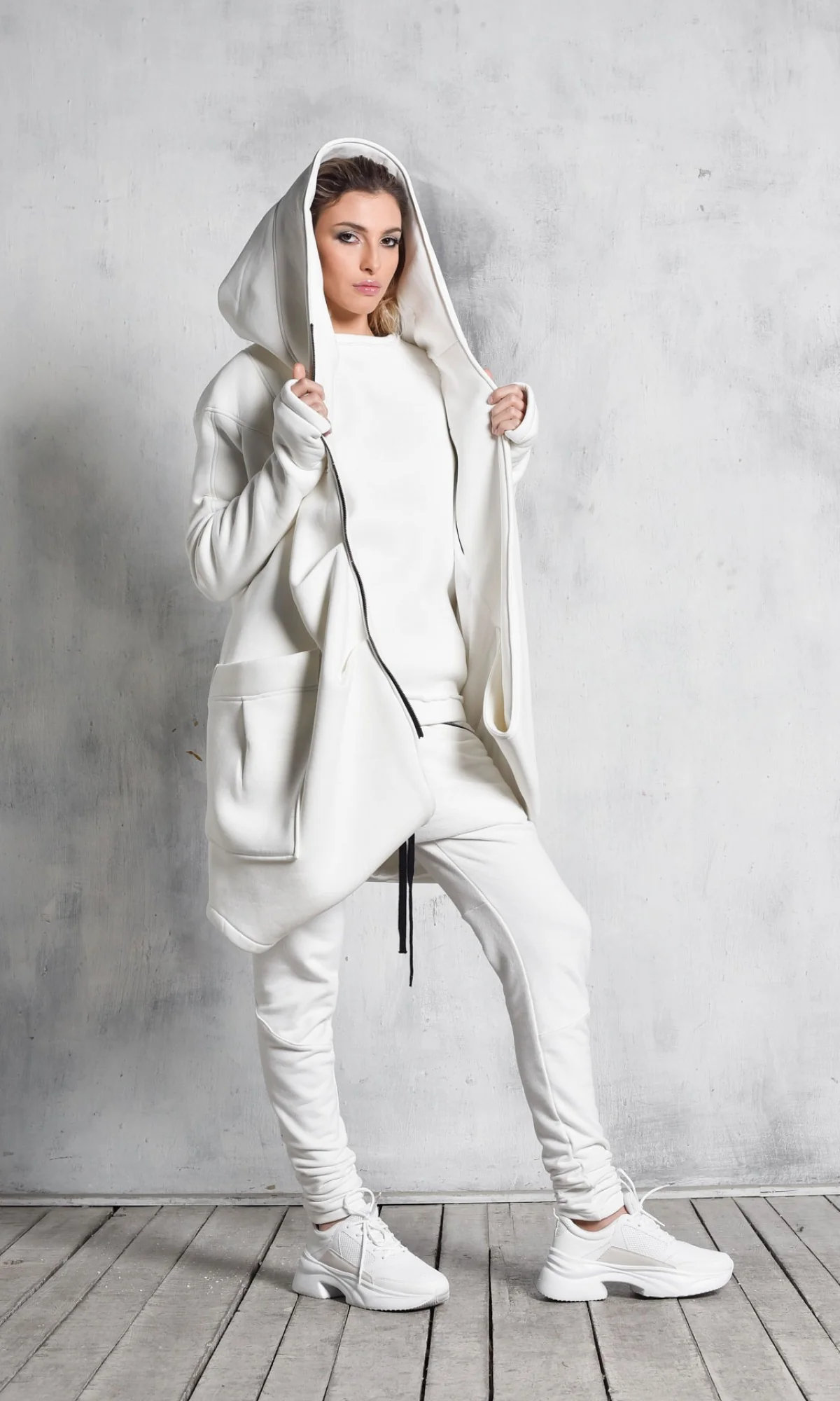 Cotton Fleece Hoodie with Asymmetric Closure - Image 3