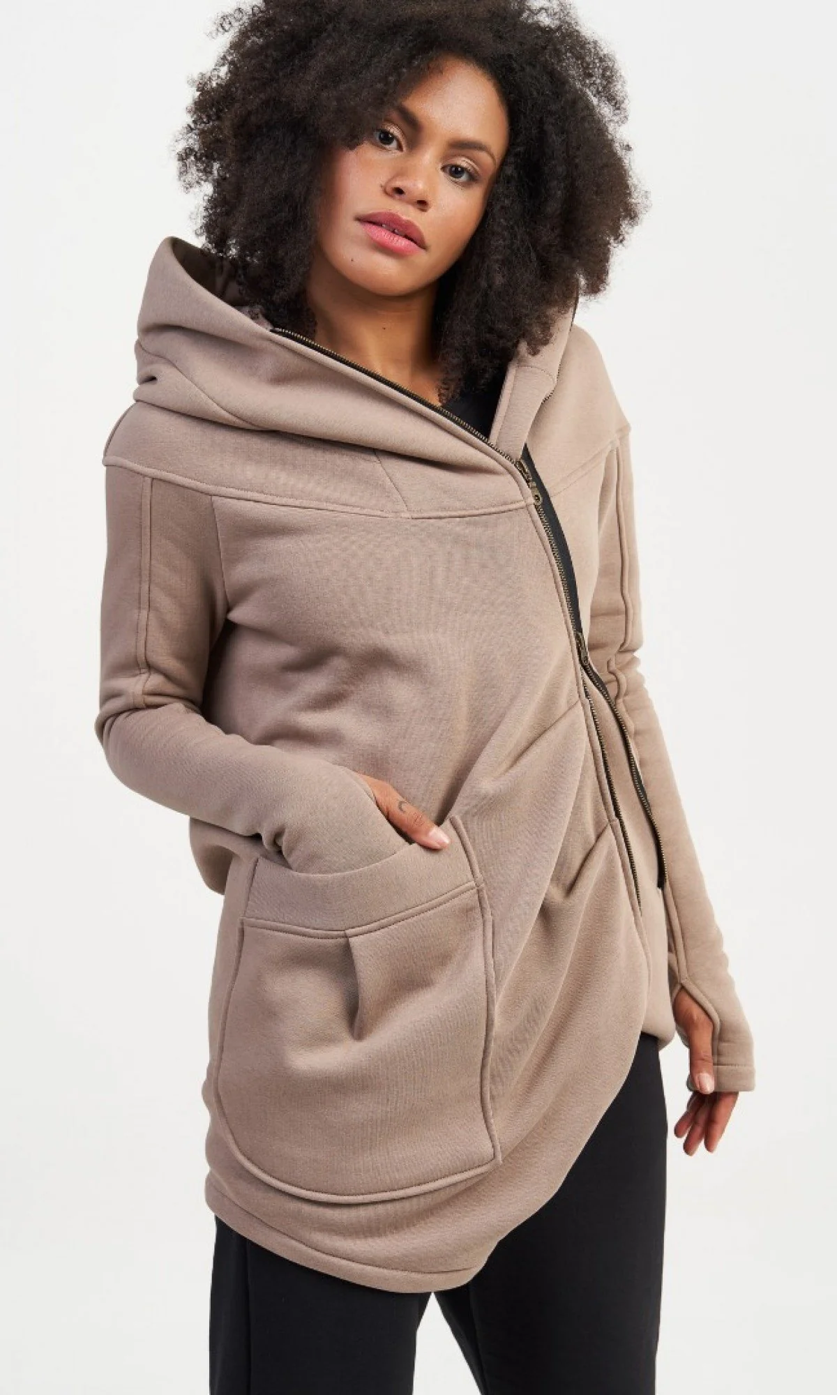 Cotton Fleece Hoodie with Asymmetric Closure - Image 5