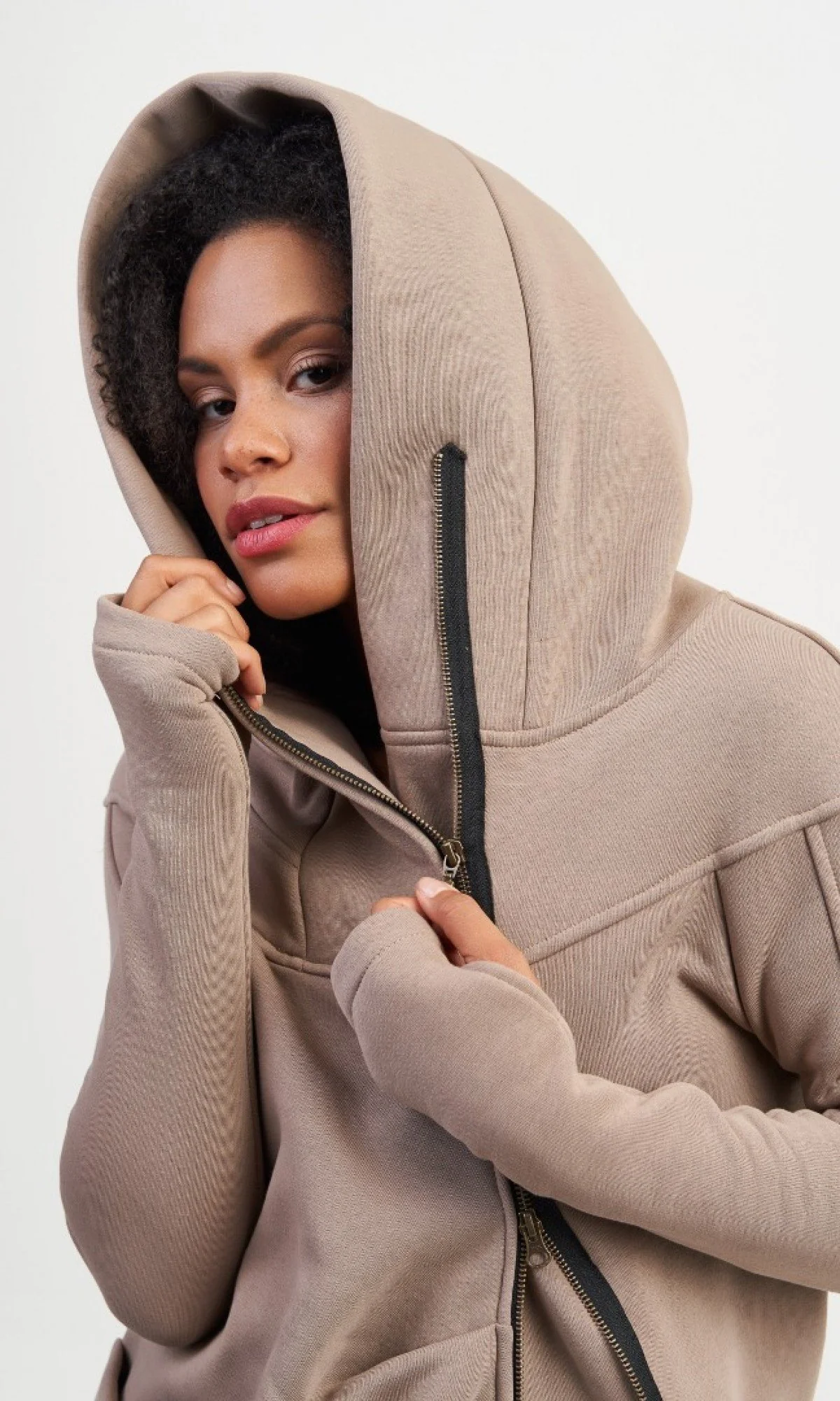 Cotton Fleece Hoodie with Asymmetric Closure - Image 6