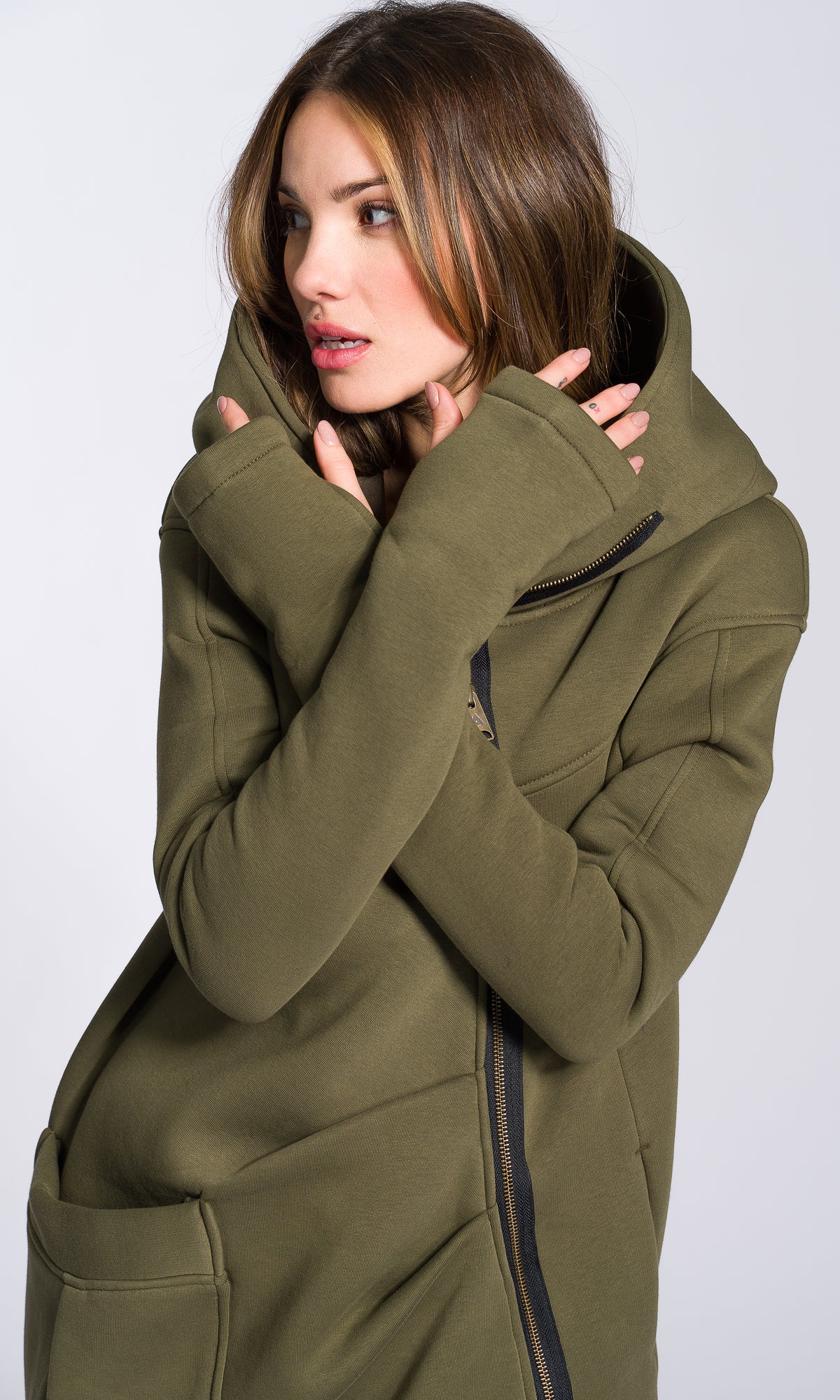 Cotton Fleece Hoodie with Asymmetric Closure - Image 3
