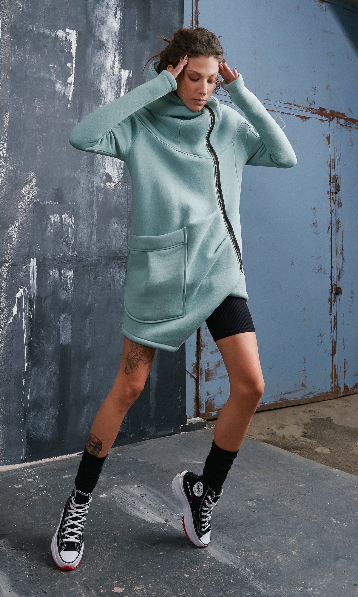Cotton Fleece Hoodie with Asymmetric Closure - Image 3
