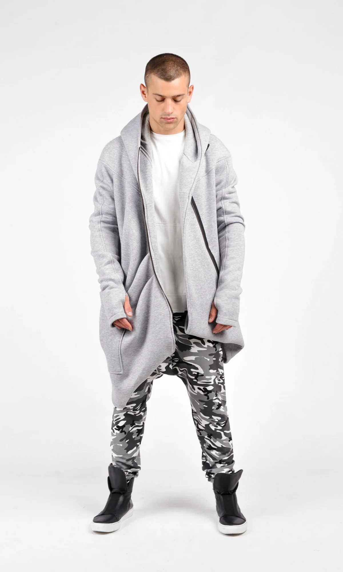 Cotton Fleece Hoodie with Asymmetric Closure - Image 3