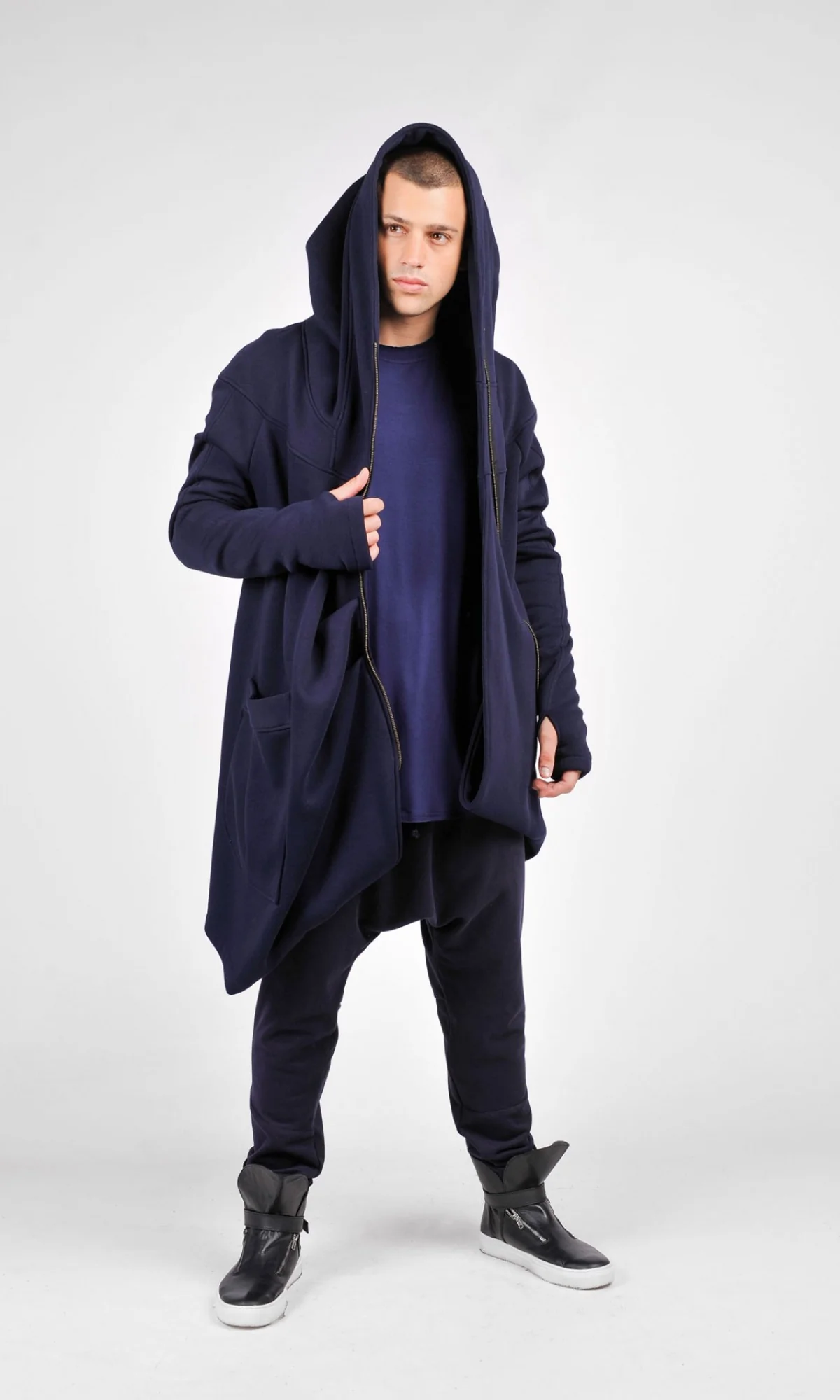 Cotton Fleece Hoodie with Asymmetric Closure - Image 7
