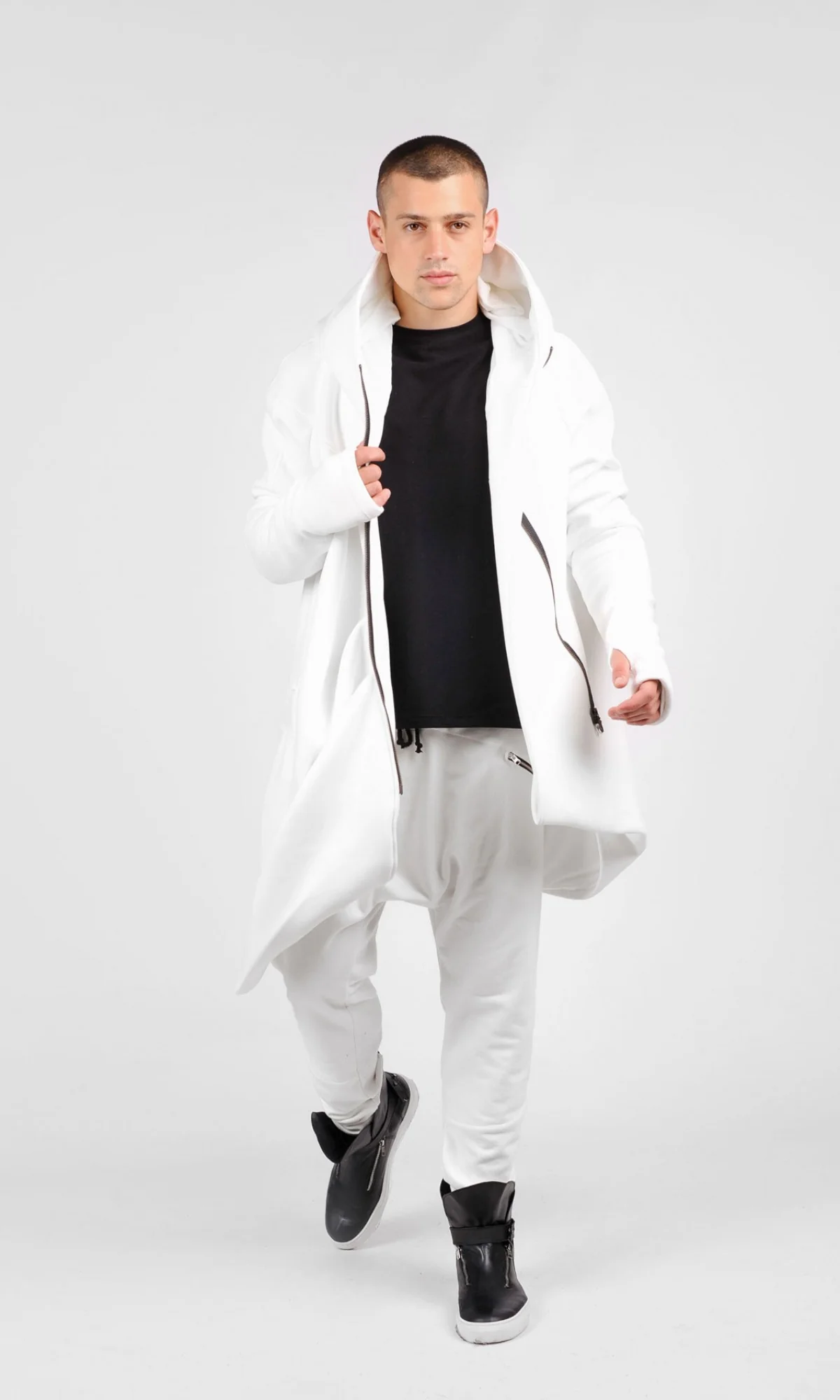 Cotton Fleece Hoodie with Asymmetric Closure - Image 8
