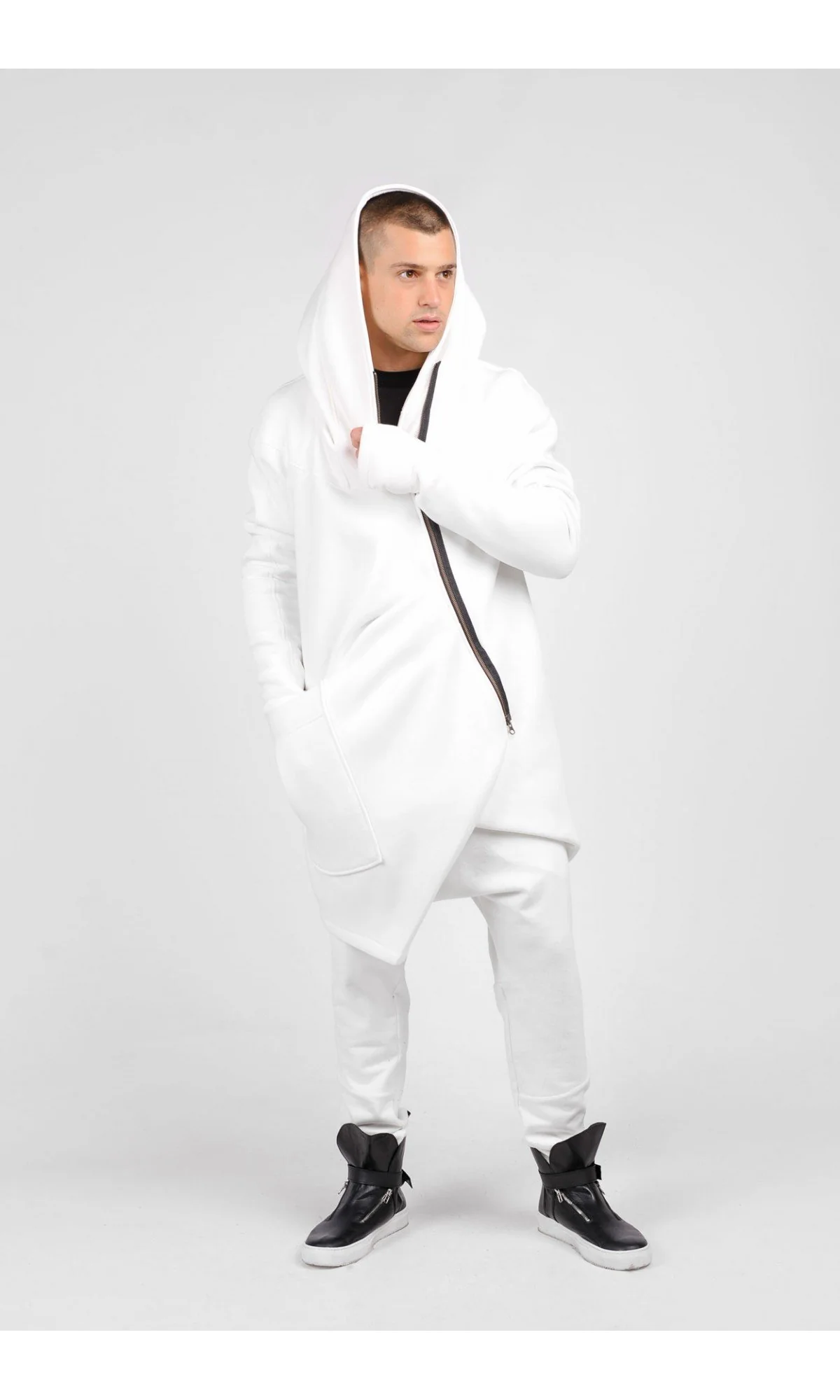 Cotton Fleece Hoodie with Asymmetric Closure - Image 9