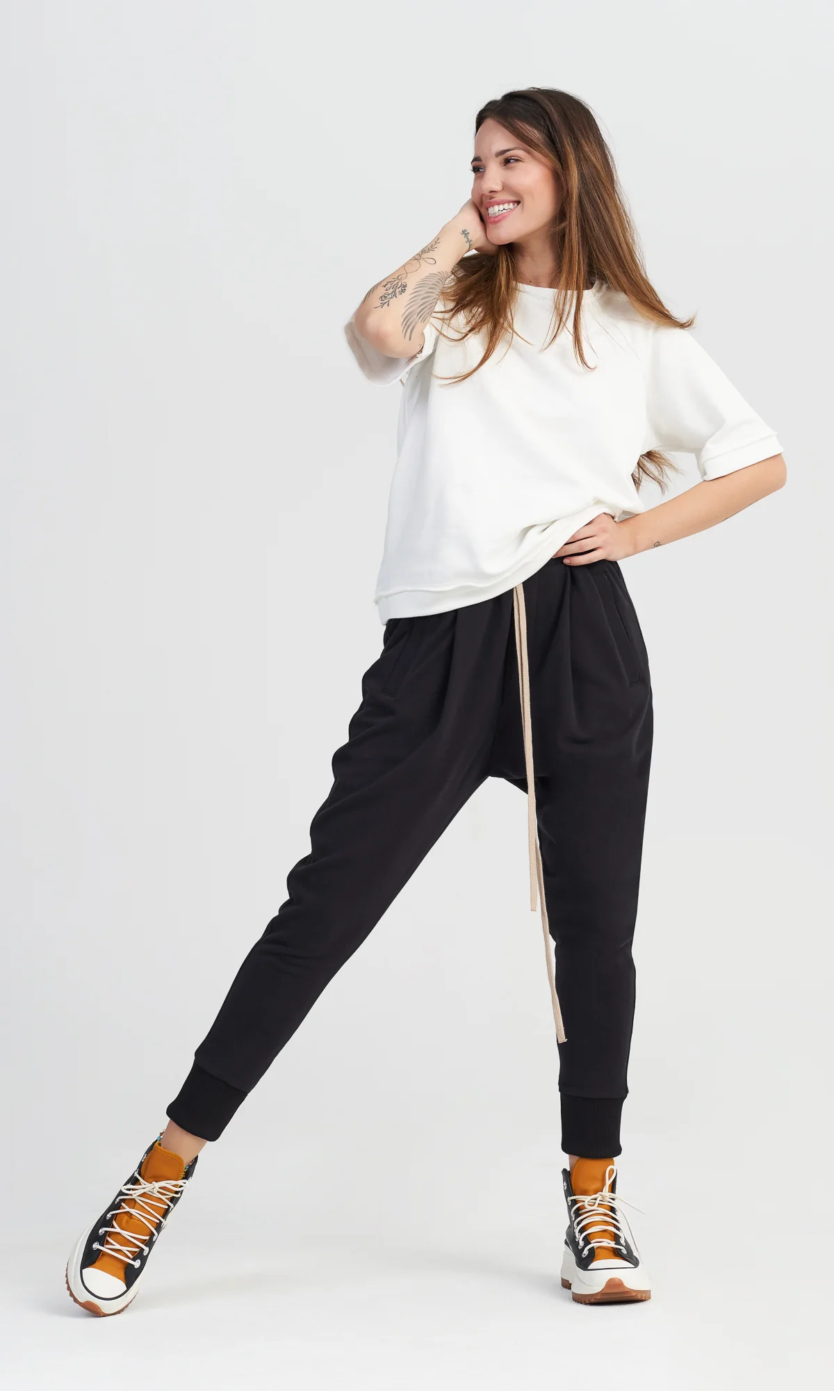 COTTON HAREM PANTS with strings and elastic waistline , loose pants with pockets , handmade by Aakasha - Image 2