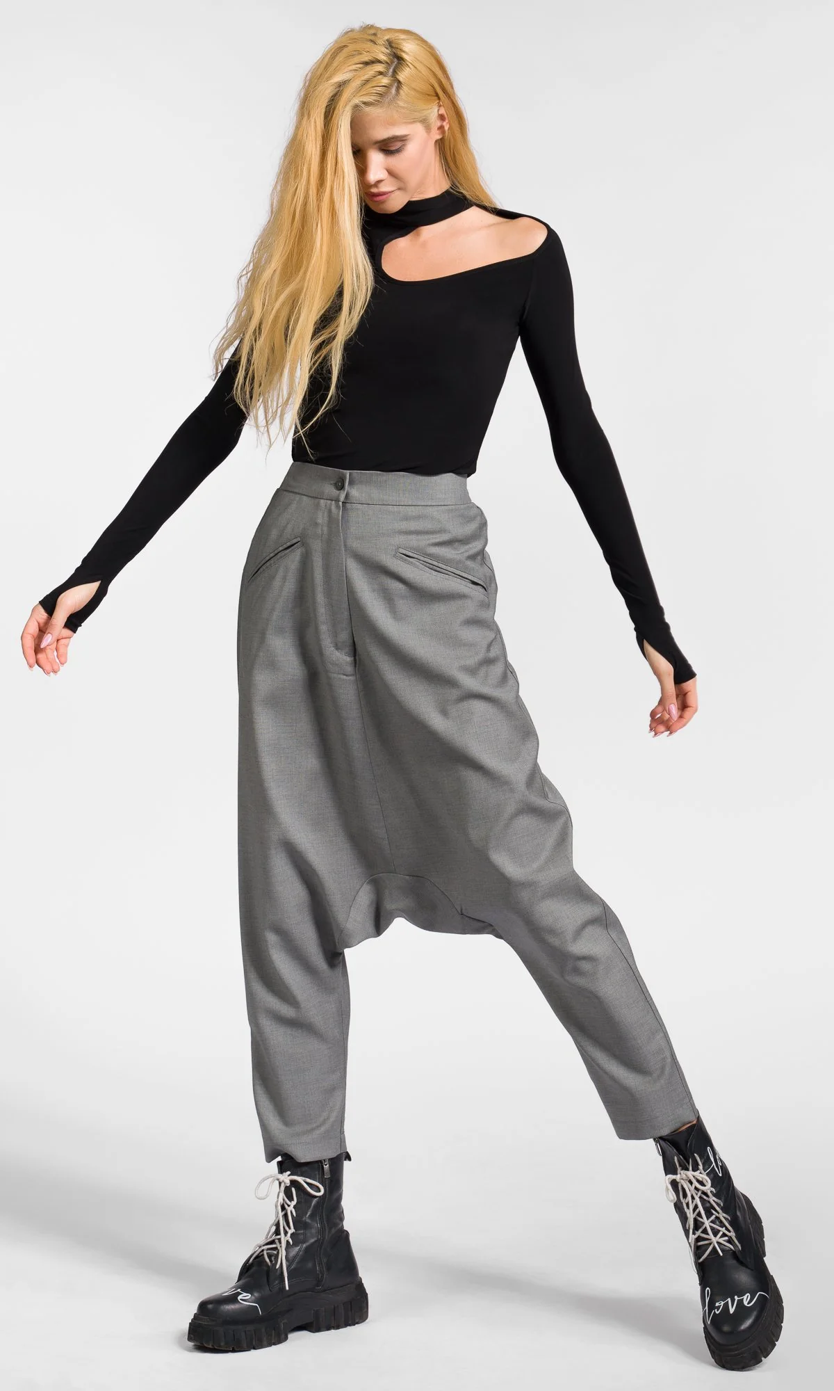 Deep Drop Crotch Wool Pants - Image 3