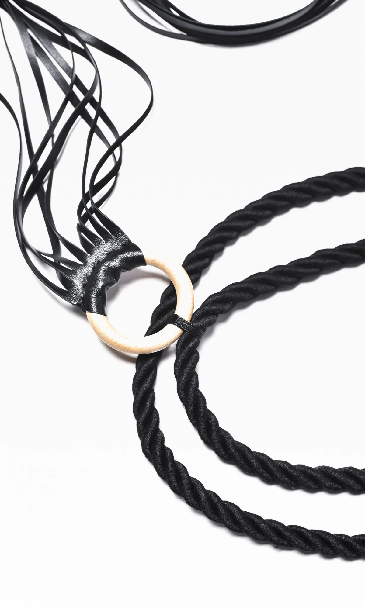 Extra Long Genuine Leather Ring and Fringe Necklace A16249 - Image 2