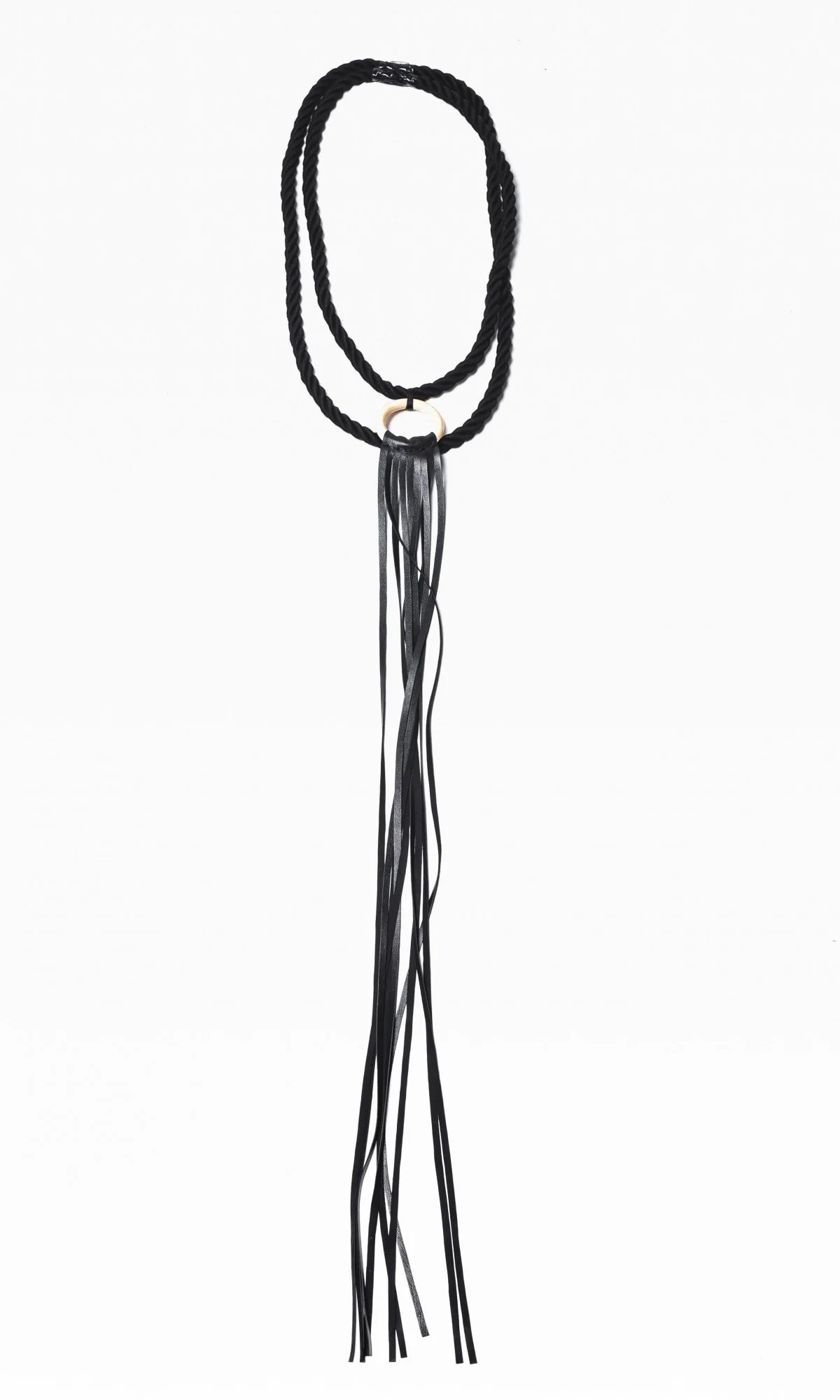 Extra Long Genuine Leather Ring and Fringe Necklace A16249 - Image 3
