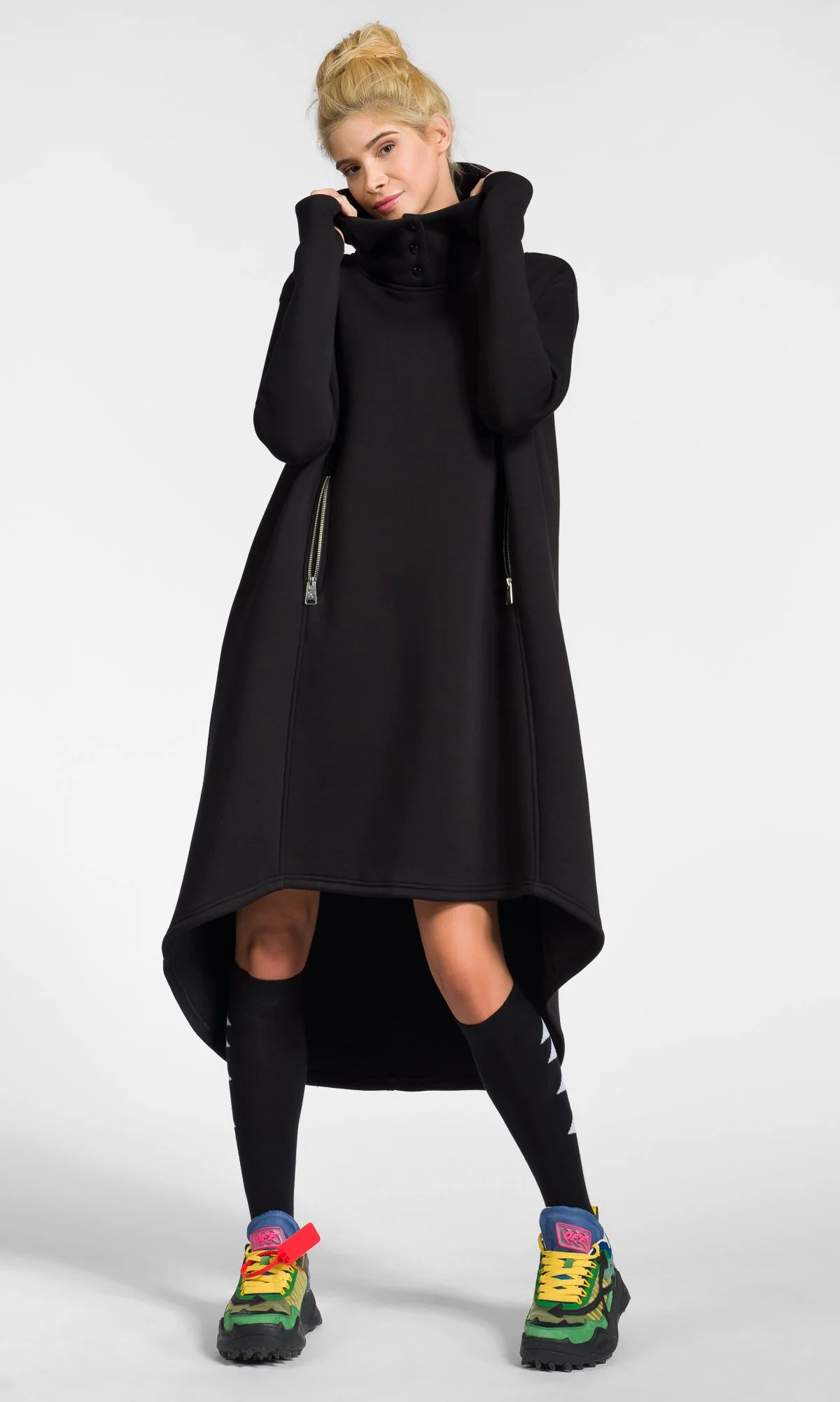 Extra Long Hoodie Dress with Zipper Pockets - Image 2