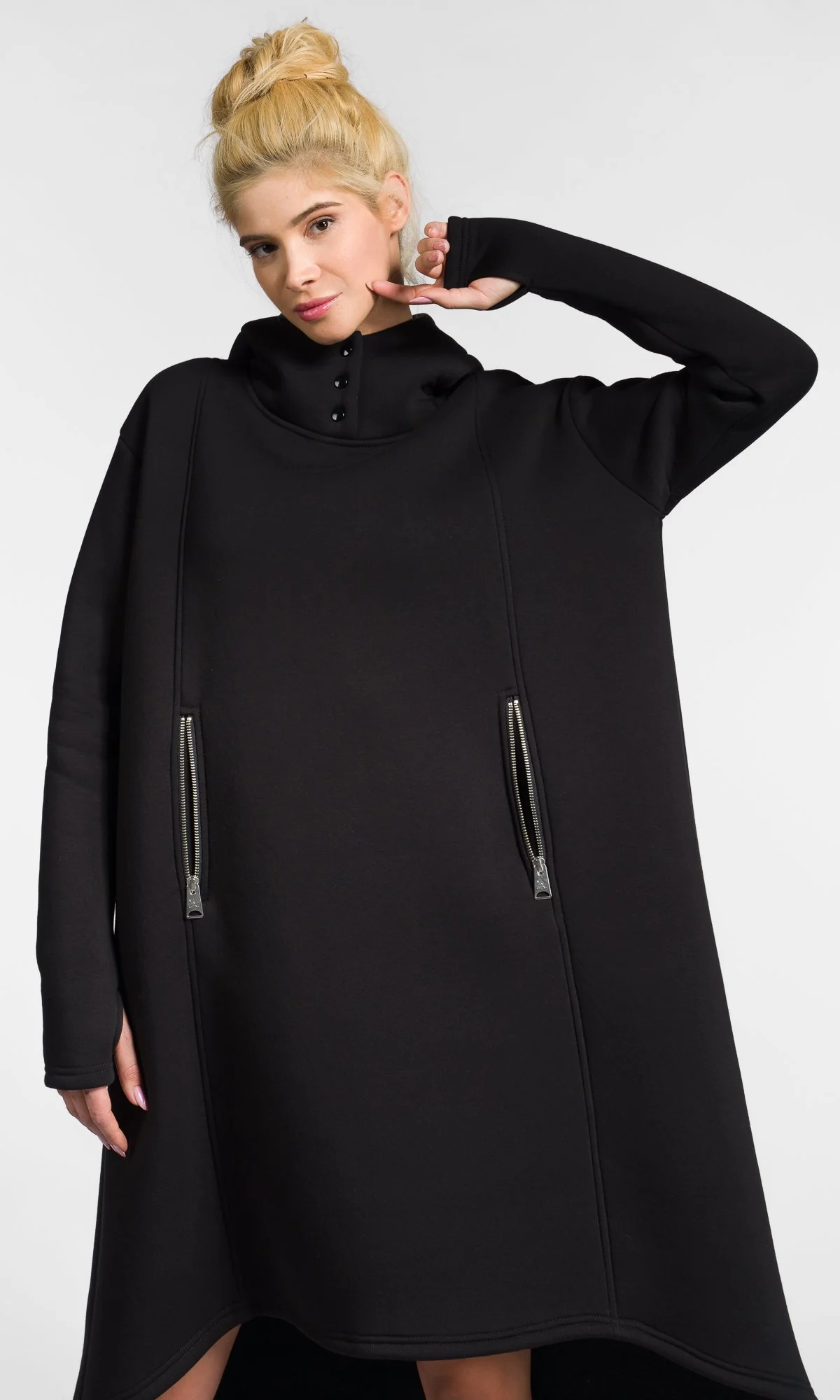 Extra Long Hoodie Dress with Zipper Pockets - Image 4