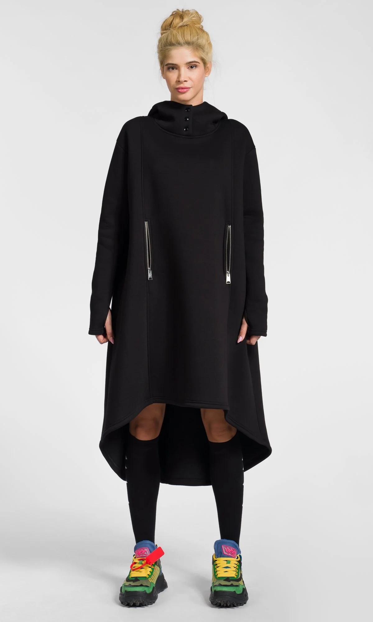 Extra Long Hoodie Dress with Zipper Pockets - Image 5