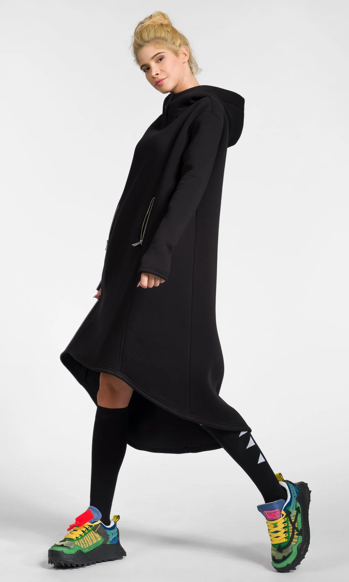 Extra Long Hoodie Dress with Zipper Pockets - Image 6