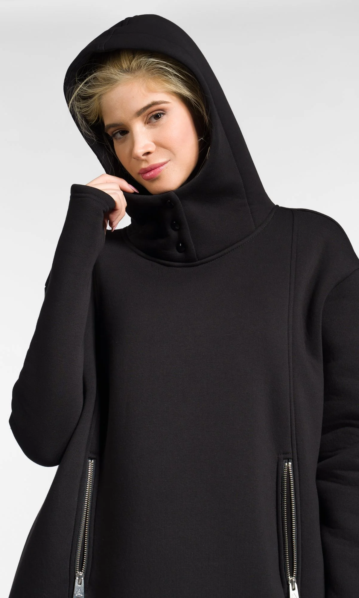 Extra Long Hoodie Dress with Zipper Pockets - Image 7