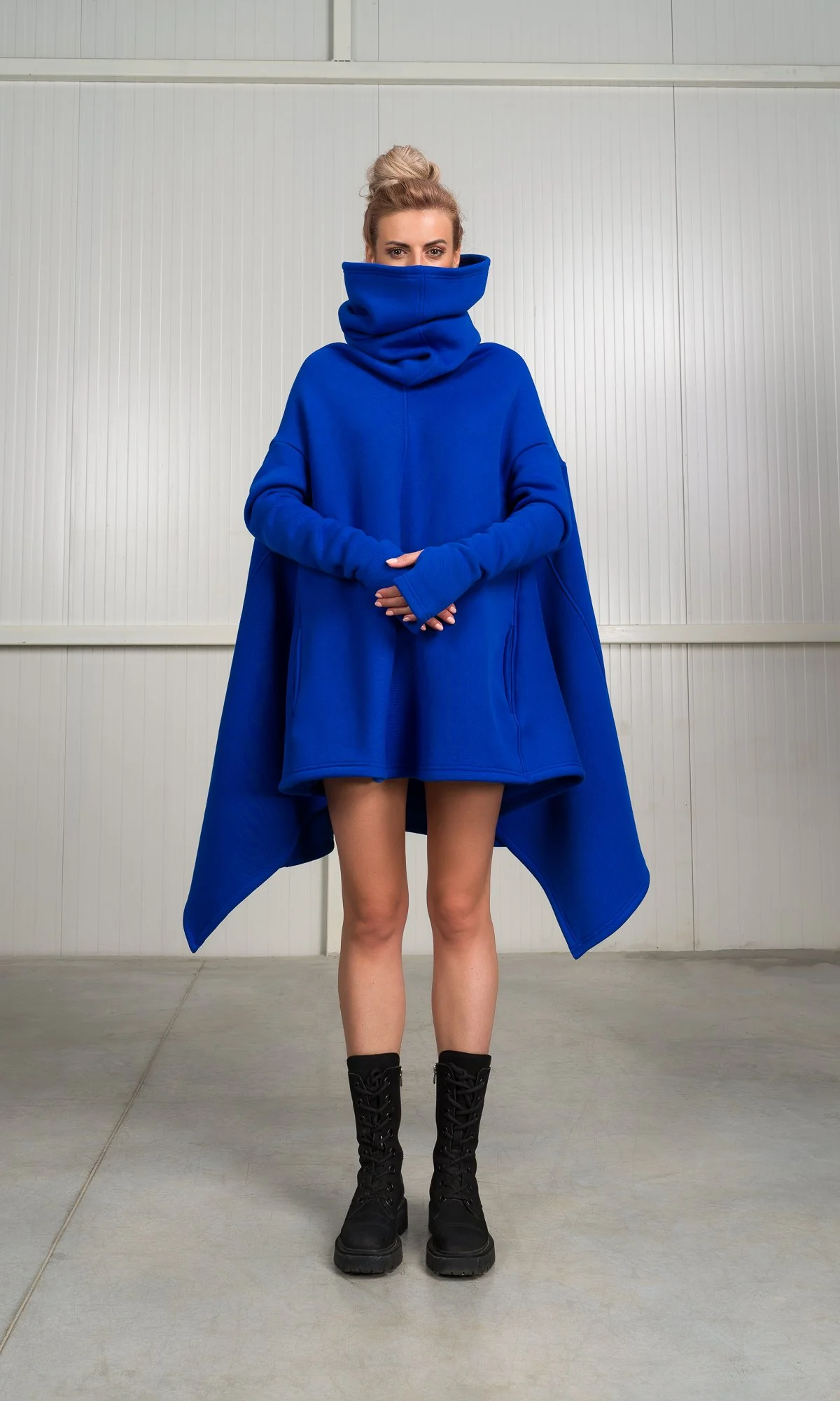 High Collar Poncho Hoodie - Image 6