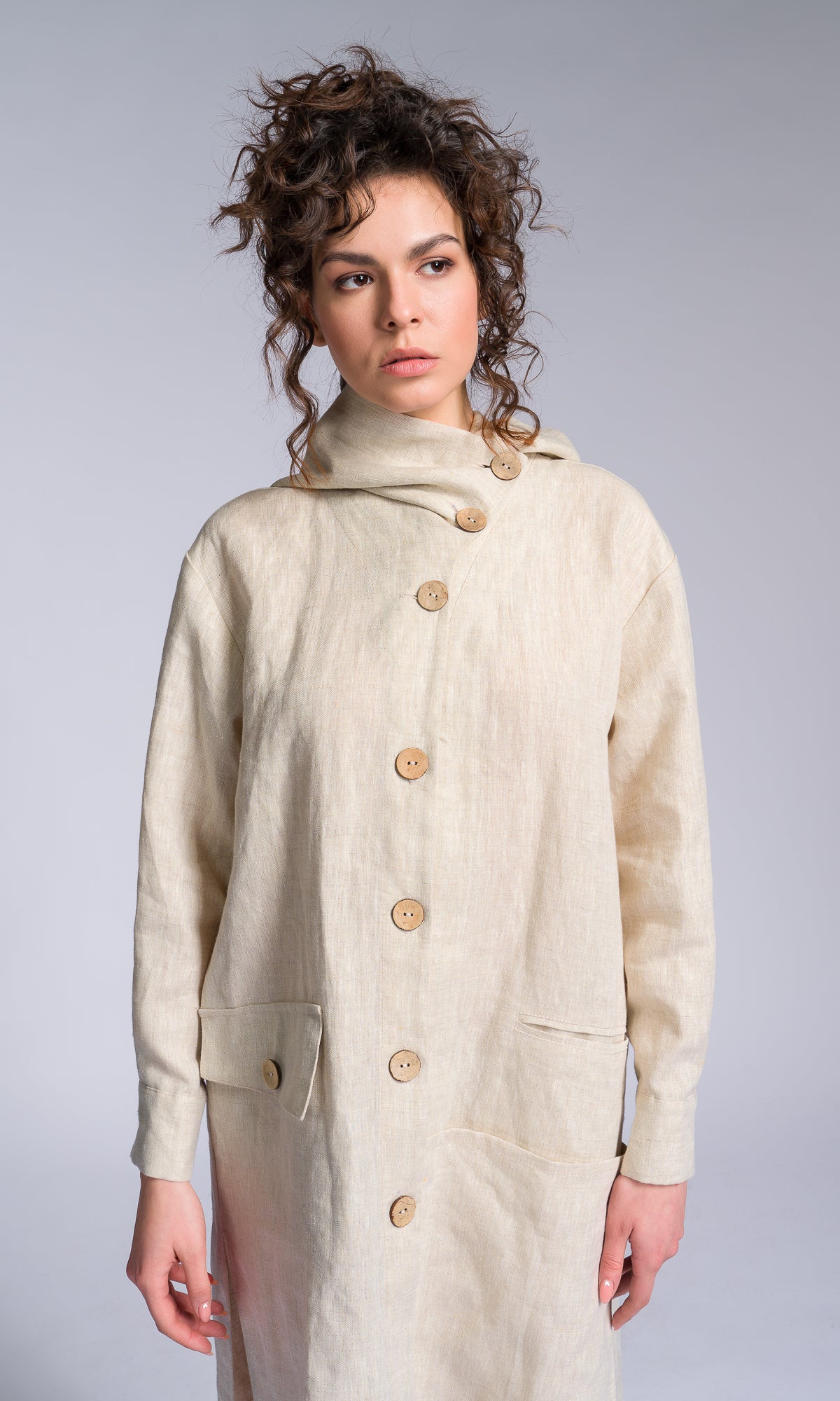 Hooded Shirt Dress with Asymmetric Hem - Image 11