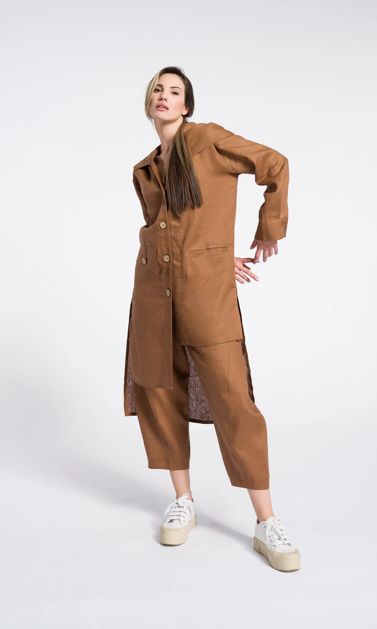 Hooded Shirt Dress with Asymmetric Hem - Image 3