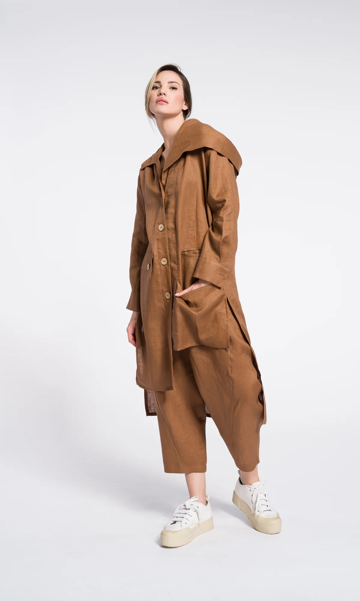 Hooded Shirt Dress with Asymmetric Hem - Image 6