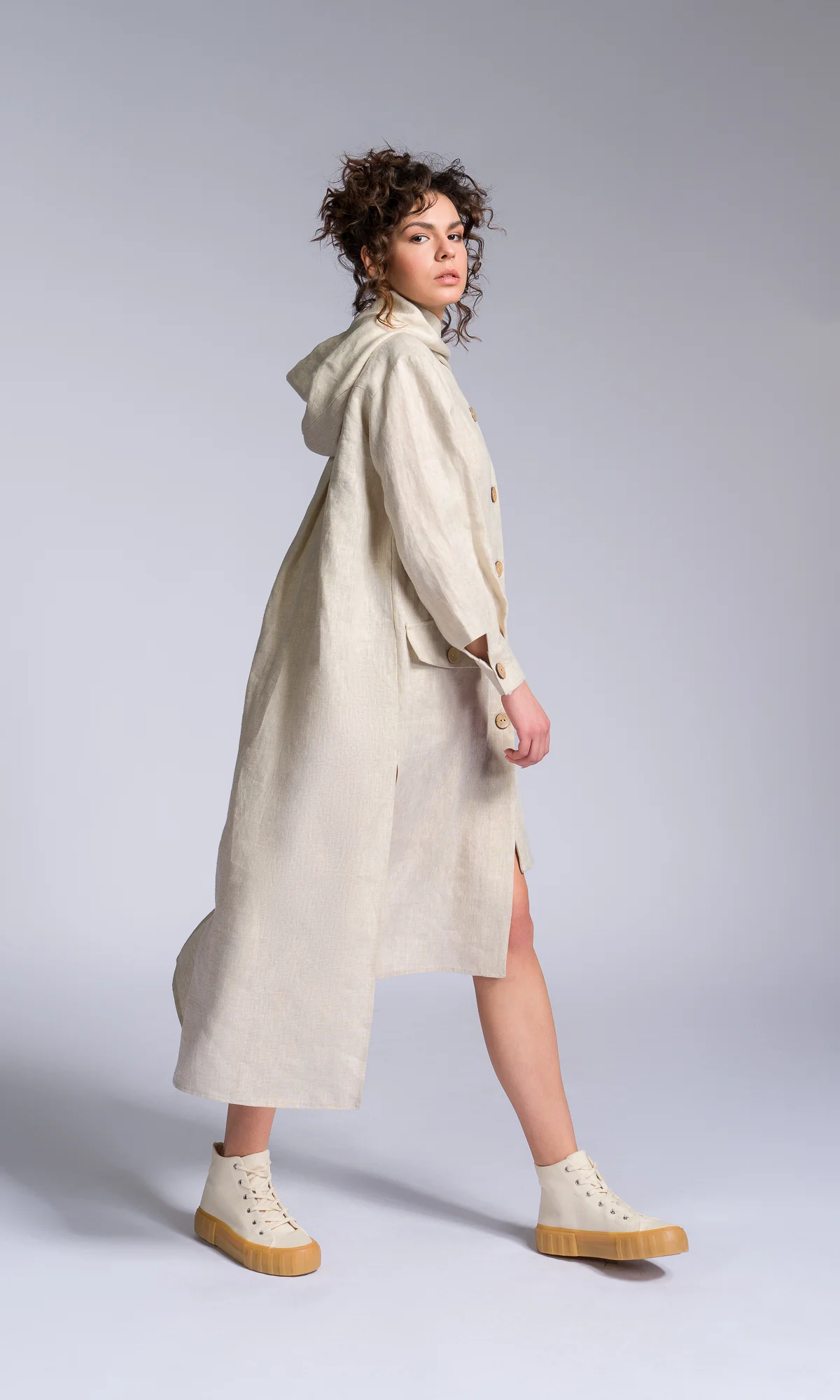 Hooded Shirt Dress with Asymmetric Hem - Image 7