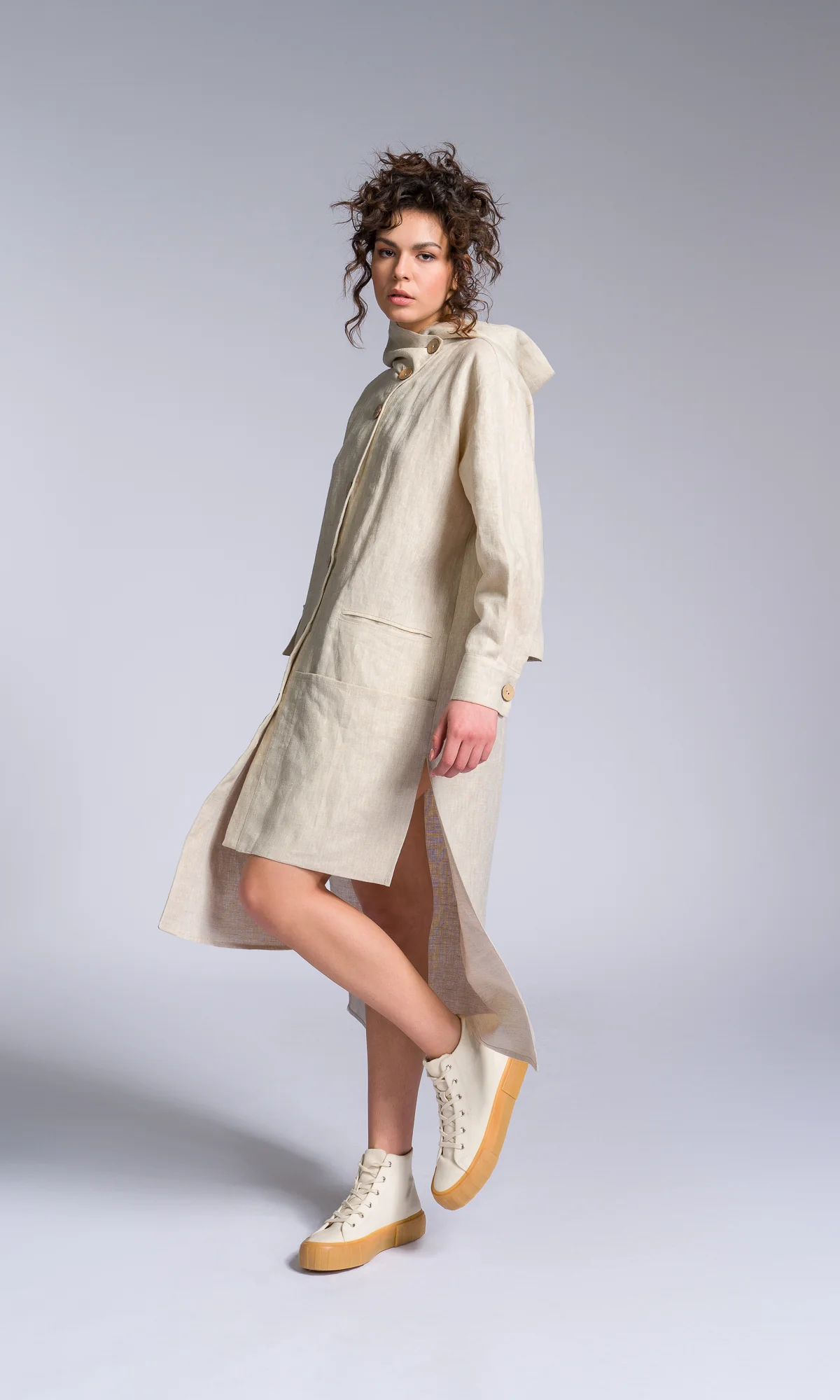 Hooded Shirt Dress with Asymmetric Hem - Image 8