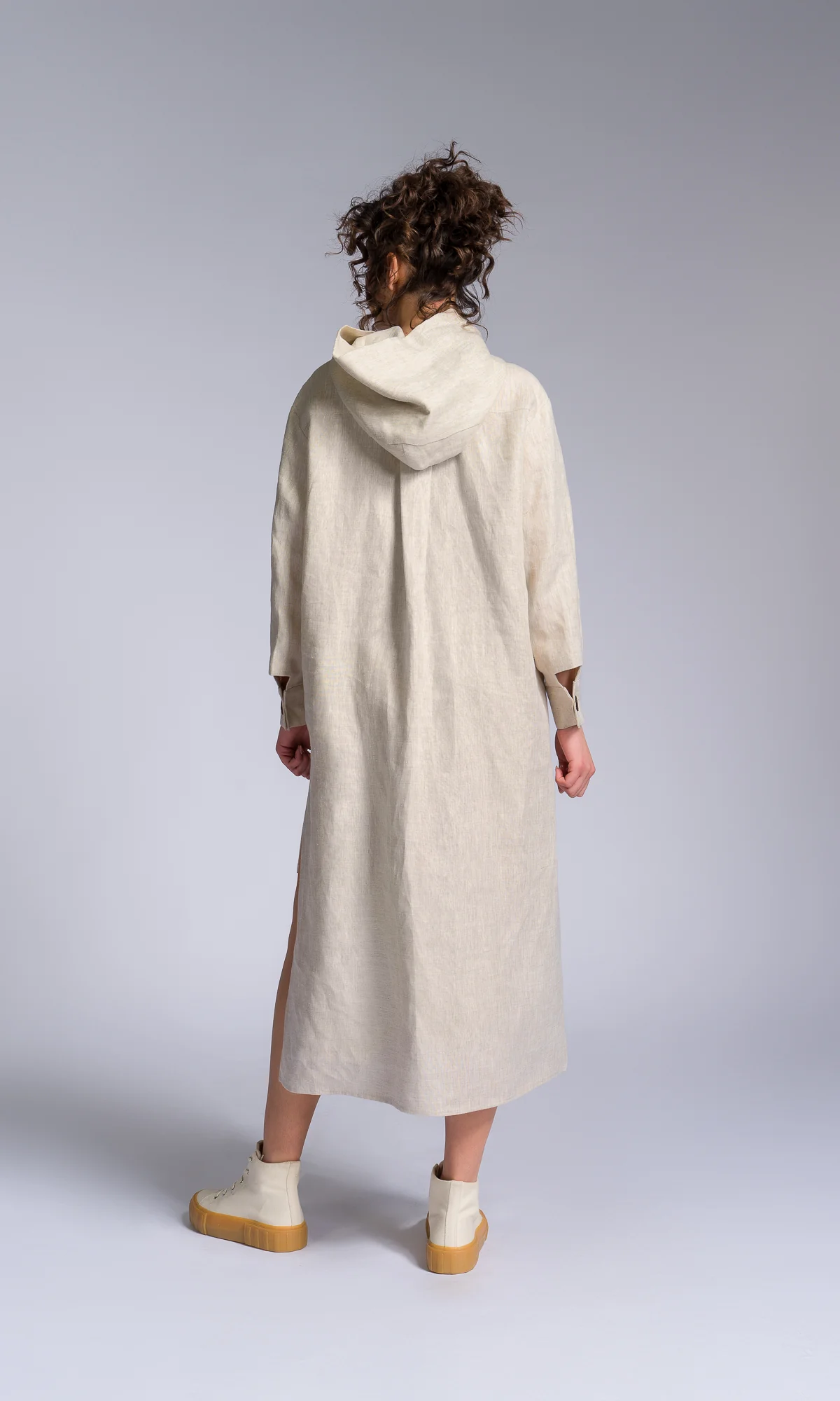 Hooded Shirt Dress with Asymmetric Hem - Image 4