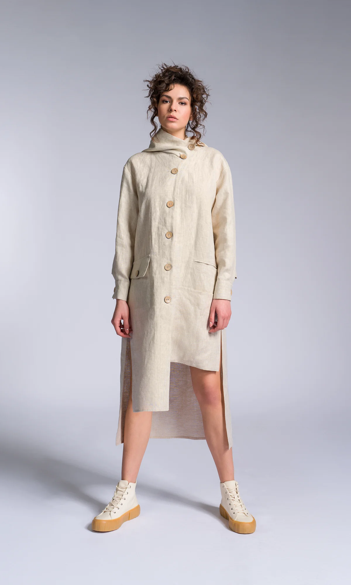 Hooded Shirt Dress with Asymmetric Hem - Image 5