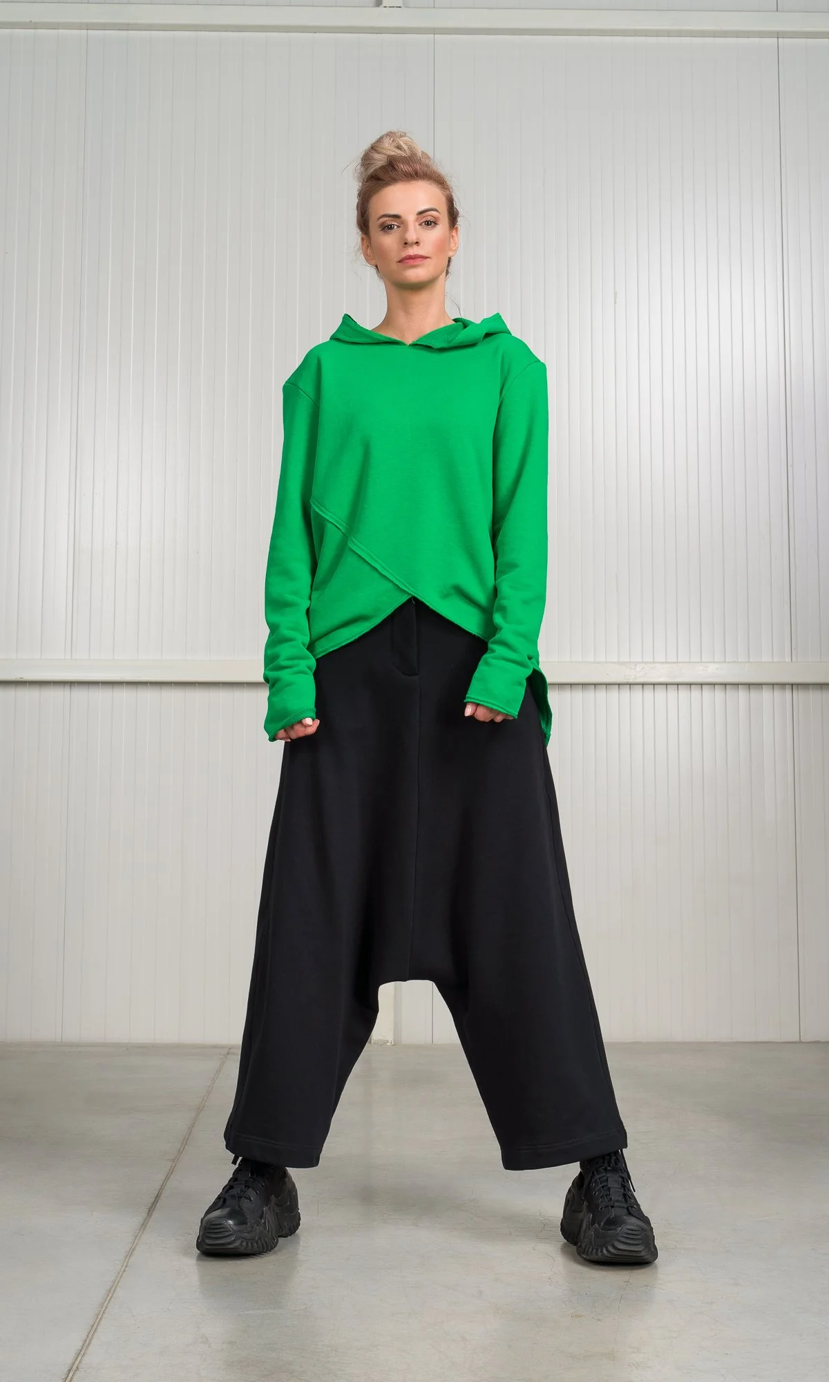 Hooded Sweatshirt with Asymmetric Overlap Front - Image 3