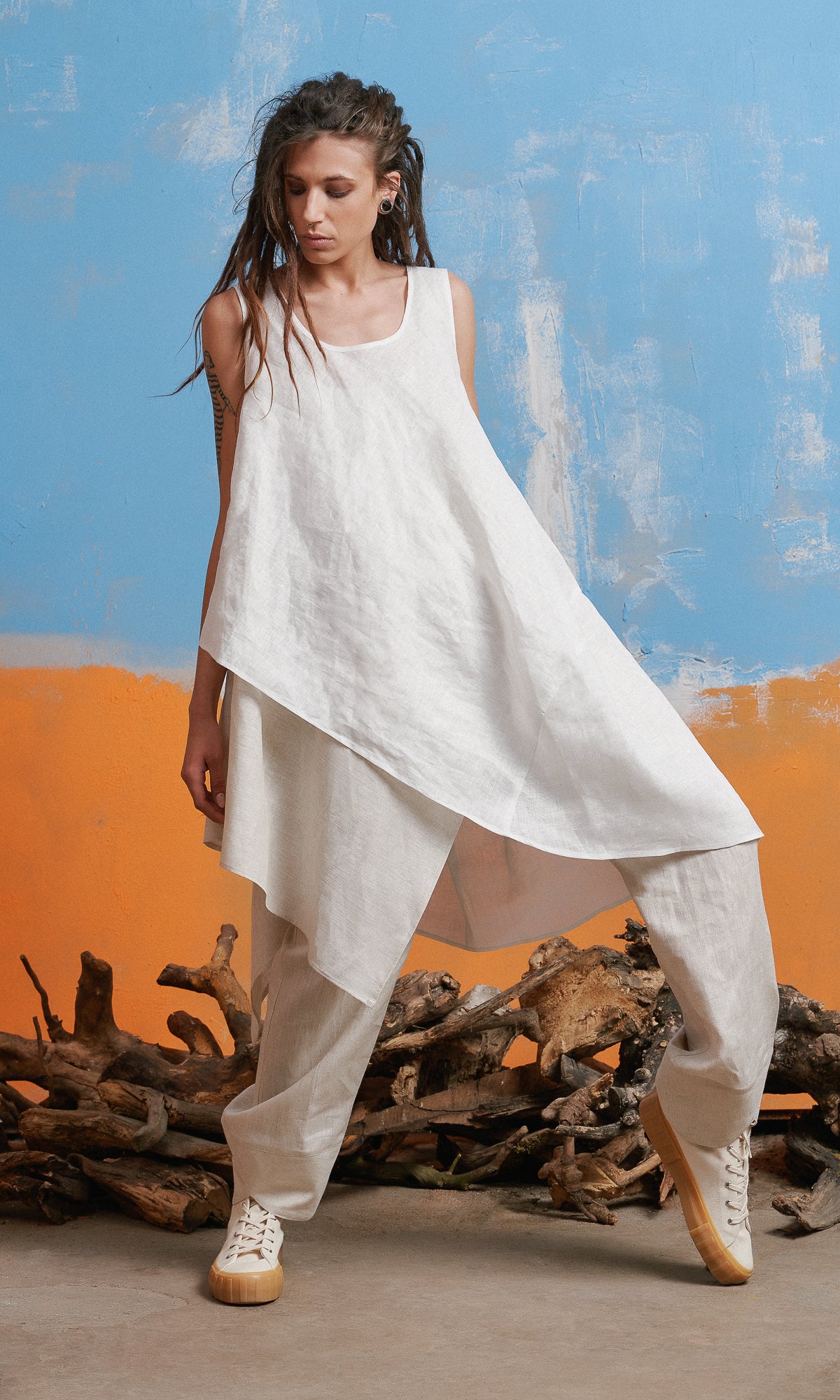 Layered Sleeveless Linen Tunic - Image 3