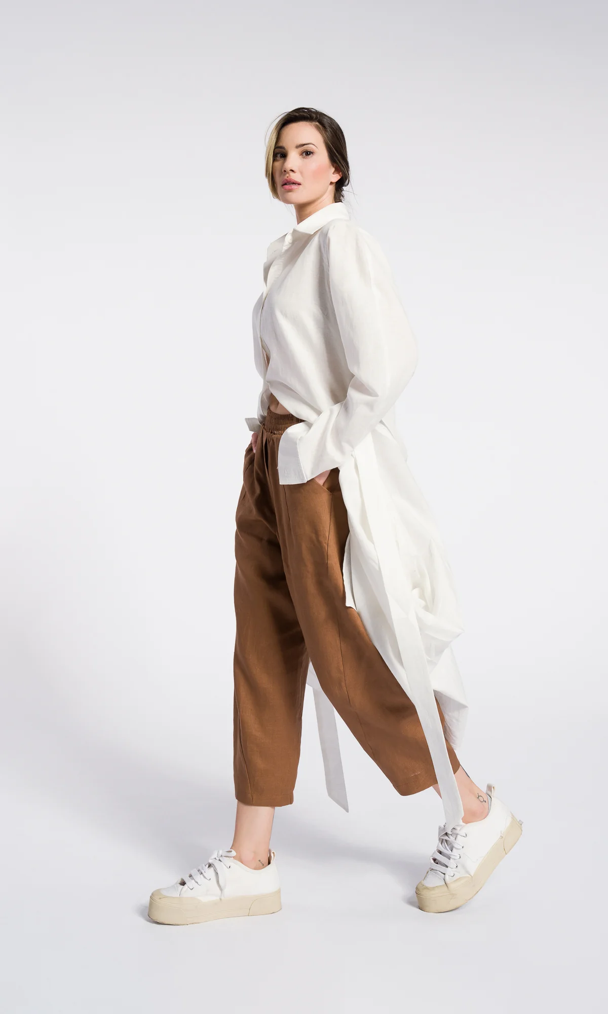 Linen Asymmetrical Maxi Tunic – Sustainable OEKO-TEX Shirt Dress - Image 6