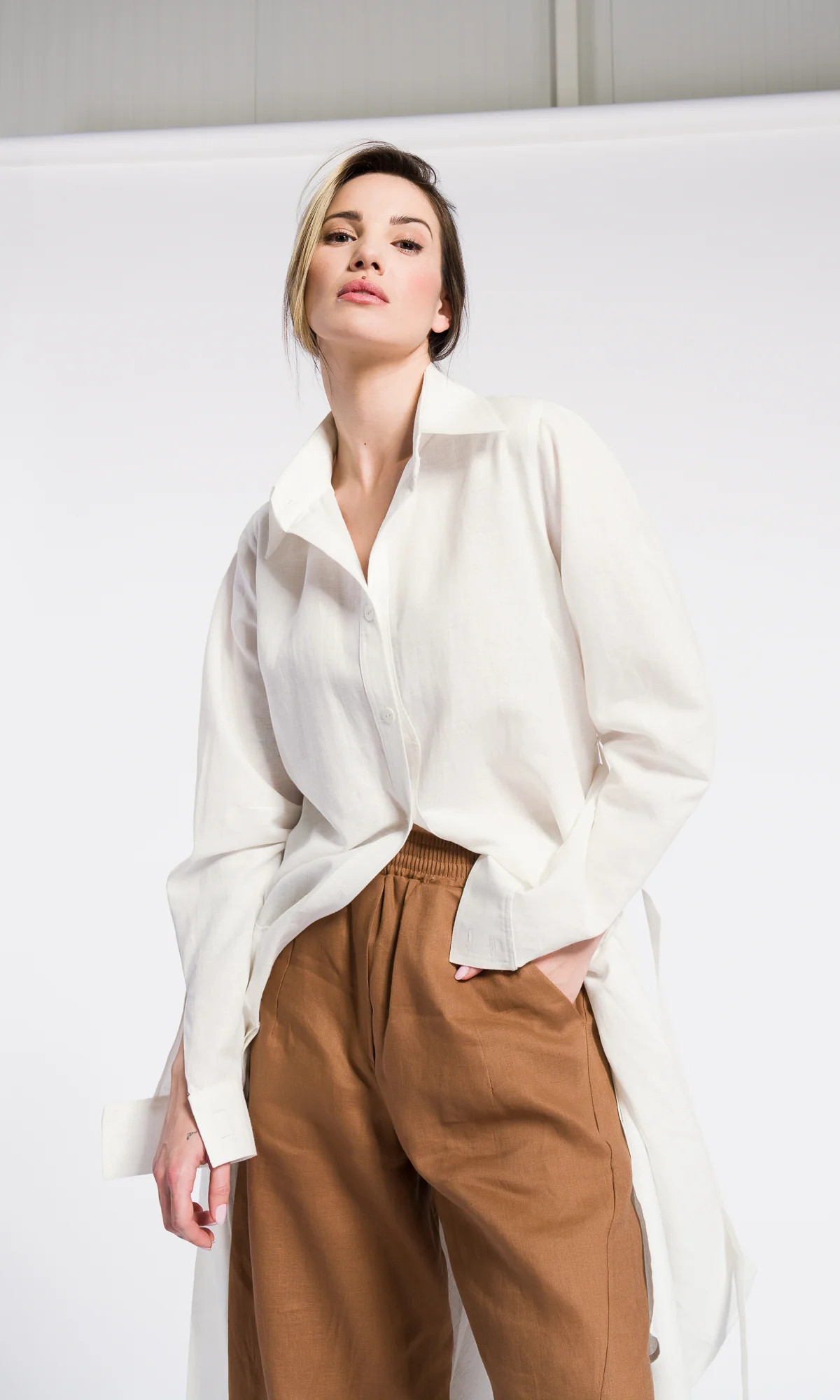 Linen Asymmetrical Maxi Tunic – Sustainable OEKO-TEX Shirt Dress - Image 7
