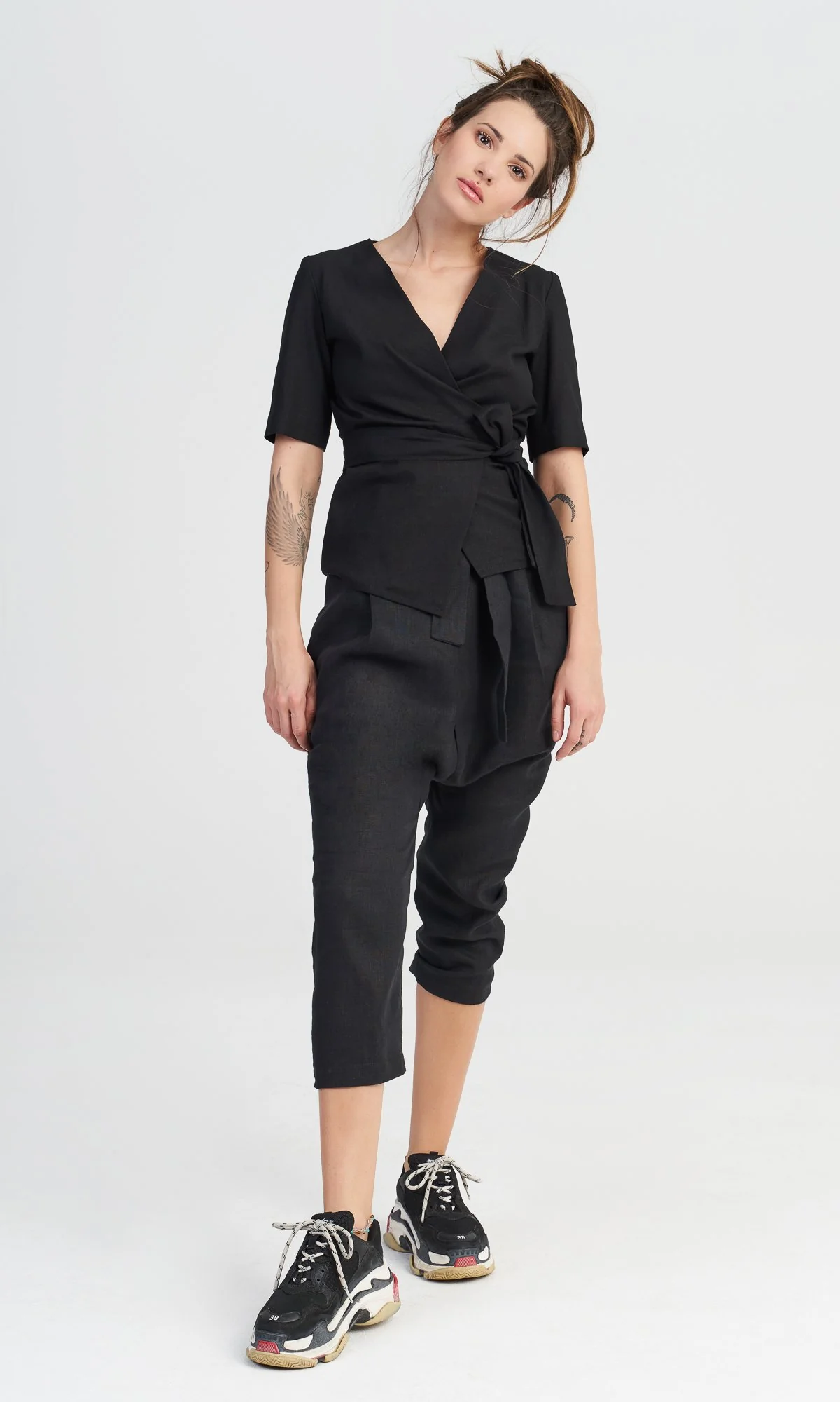 Linen Drop Crotch Pants with Belt - Image 6