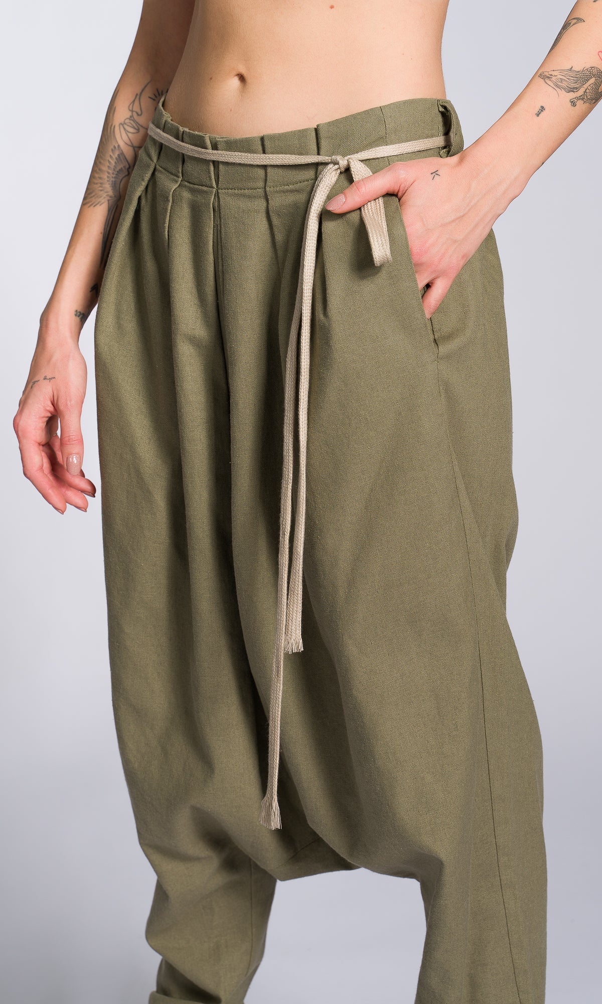 Linen Drop Crotch Pants with Front Pleats - Image 6
