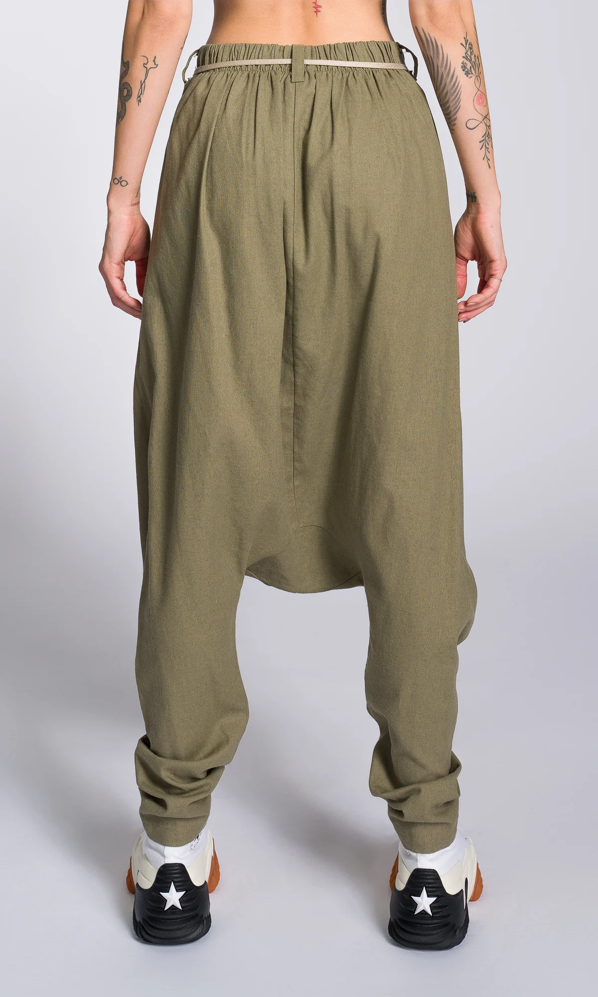 Linen Drop Crotch Pants with Front Pleats - Image 8