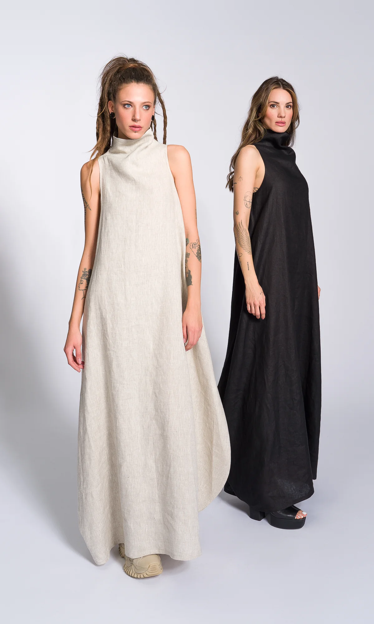 Linen High Neck Cocoon Dress - Image 4