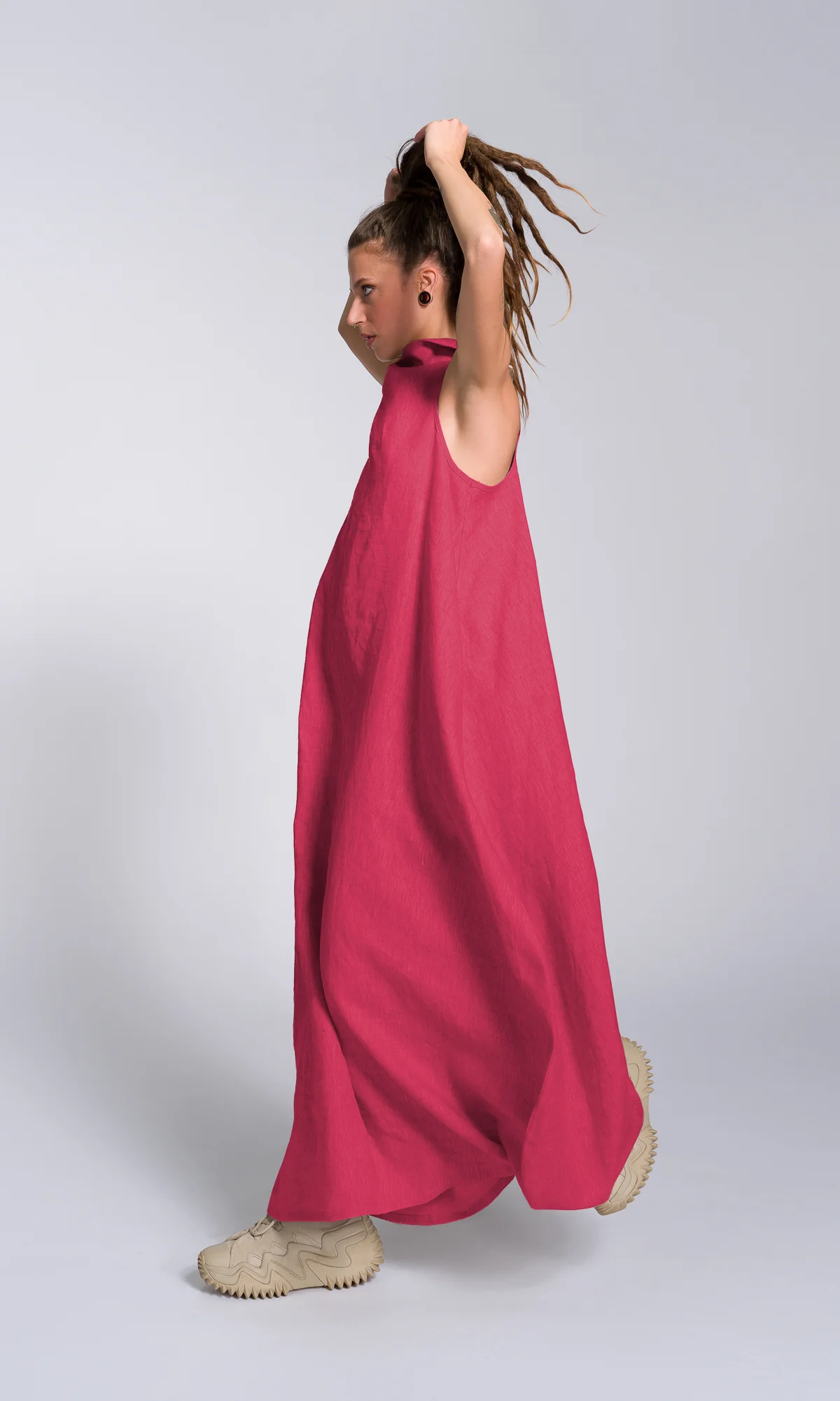 Linen High Neck Cocoon Dress - Image 6