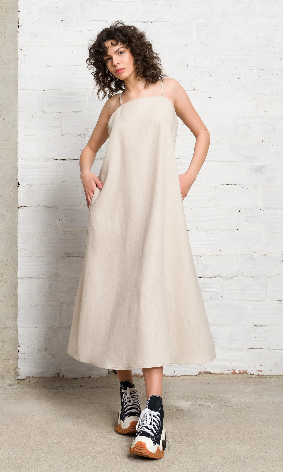 Linen Midi Camisole Dress - Image 3