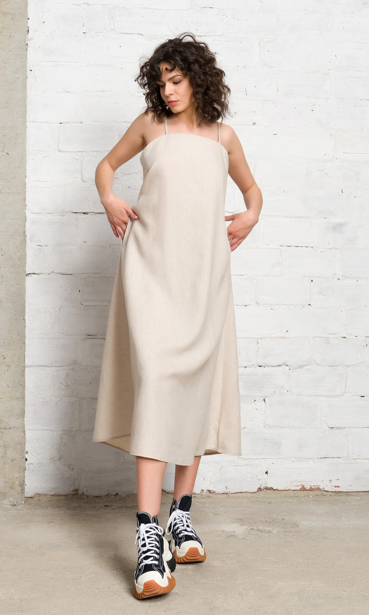Linen Midi Camisole Dress - Image 4