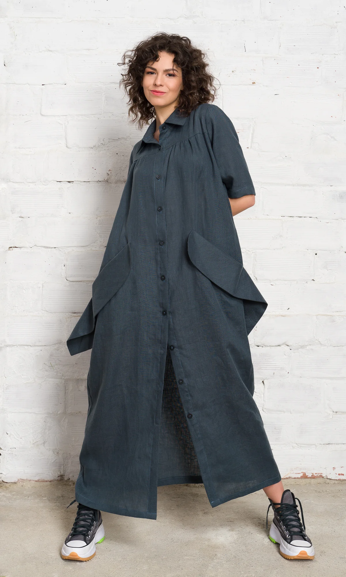Linen Shirt Dress with Flap Pockets - Image 6
