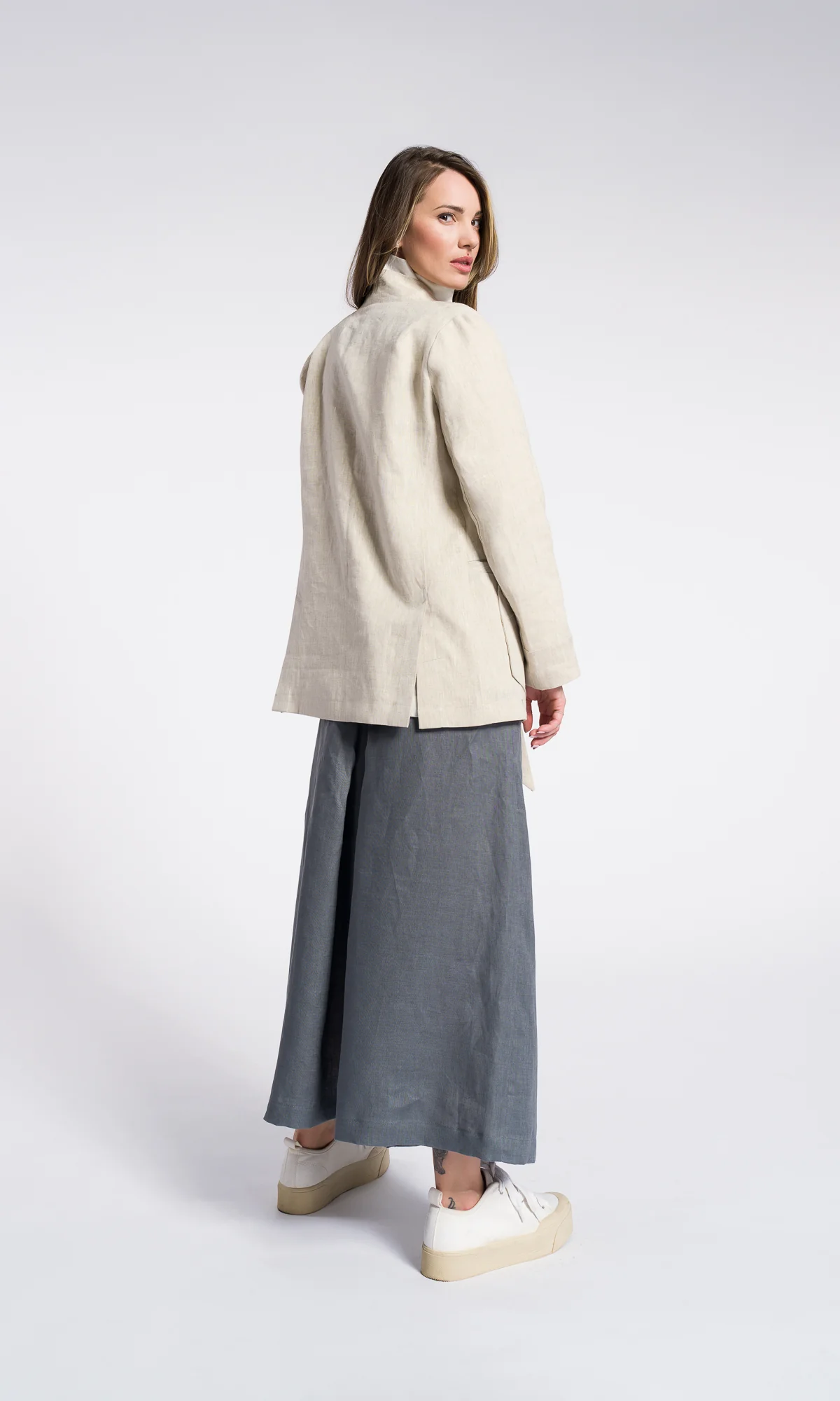 Linen Summer Kimono Blazer with pockets and stripes - Image 3