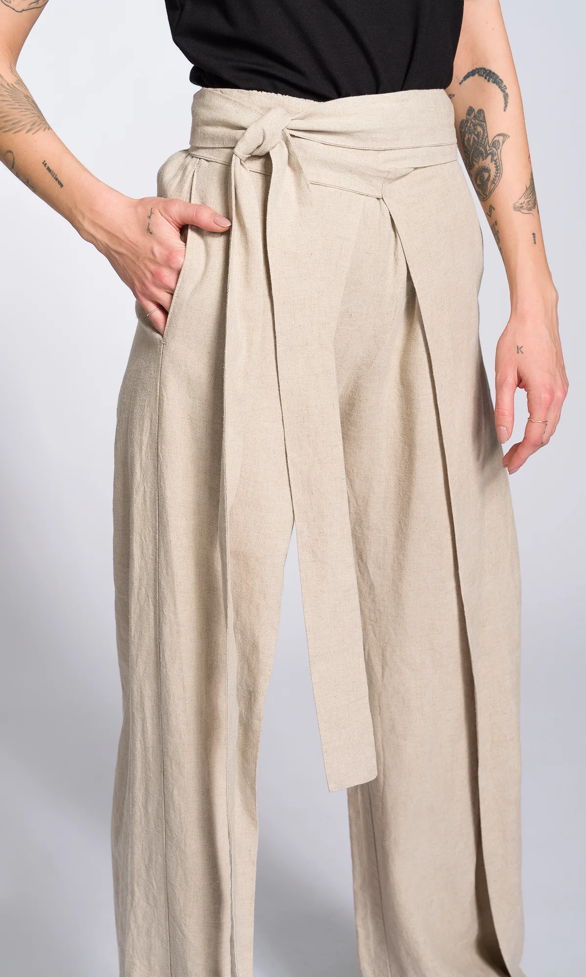 Linen Wide Leg Wrap Pants - Image 3