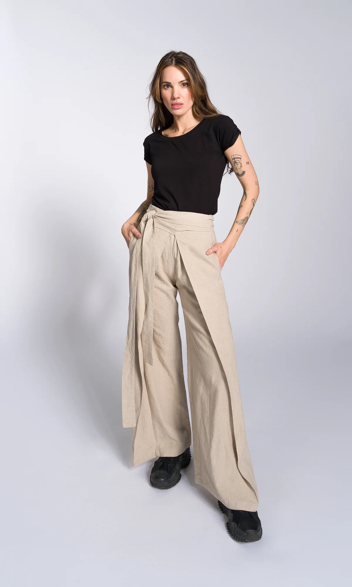 Linen Wide Leg Wrap Pants - Image 4