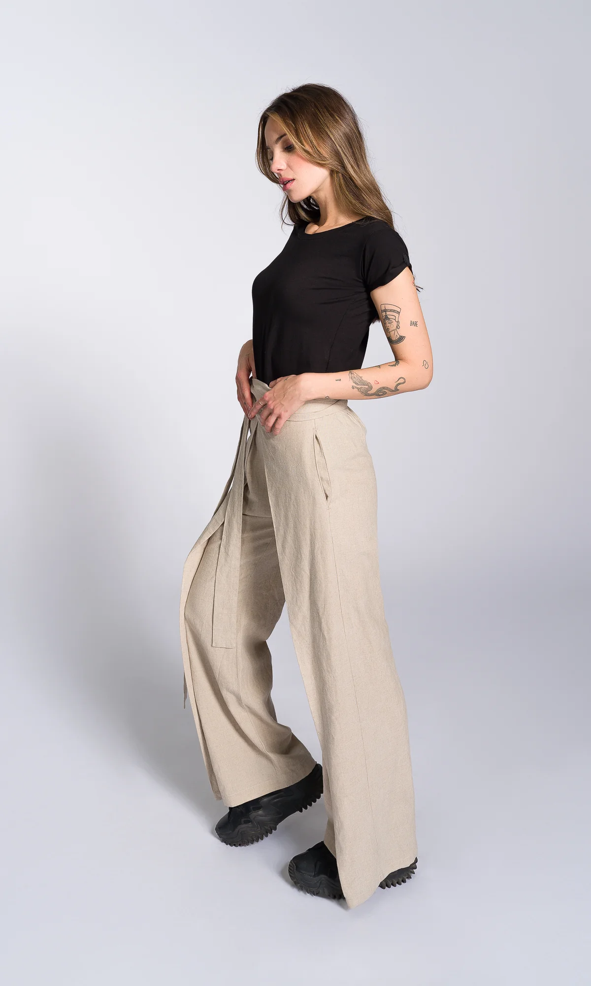 Linen Wide Leg Wrap Pants - Image 5