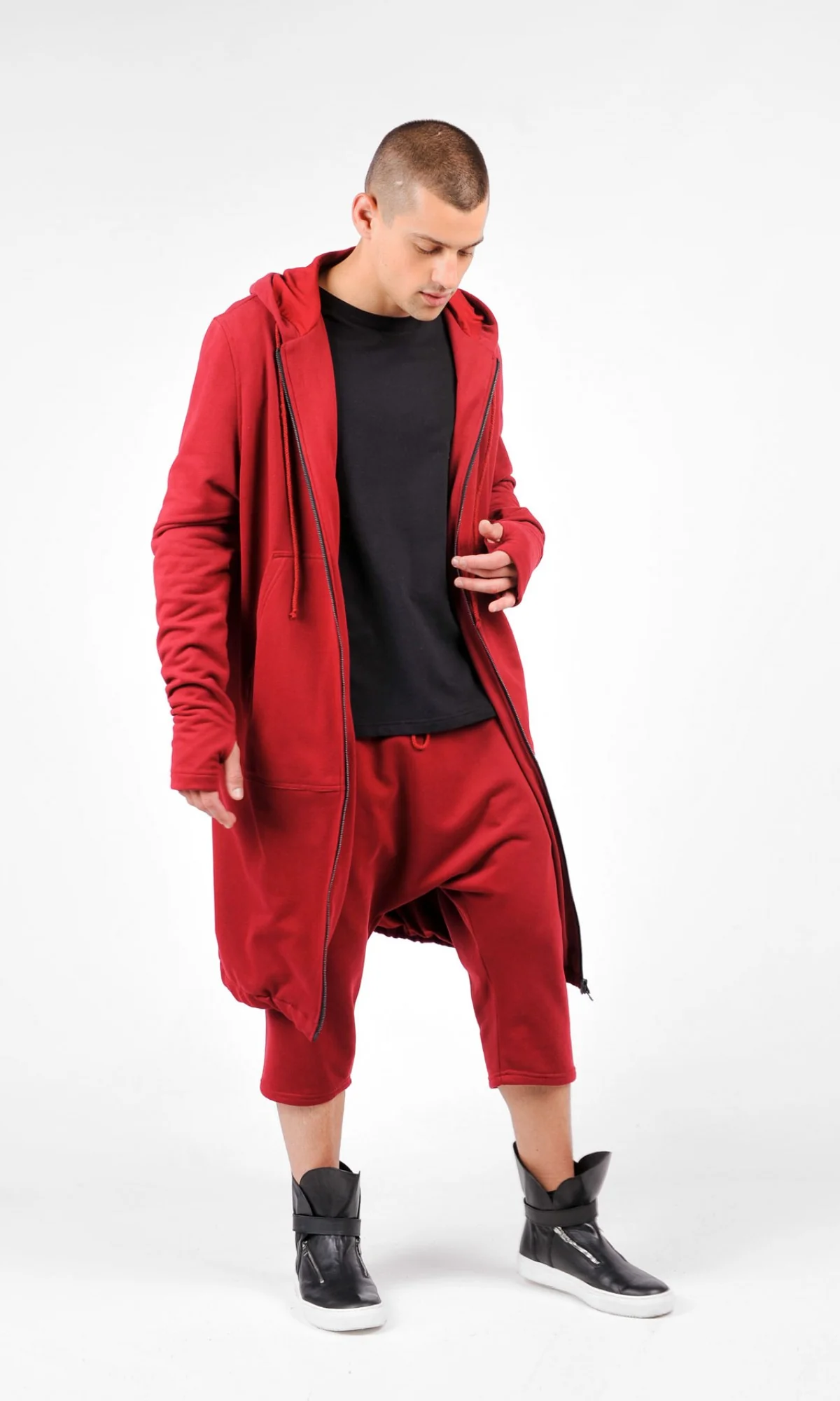 Long Hooded Zipper Sweatshirt - Image 3